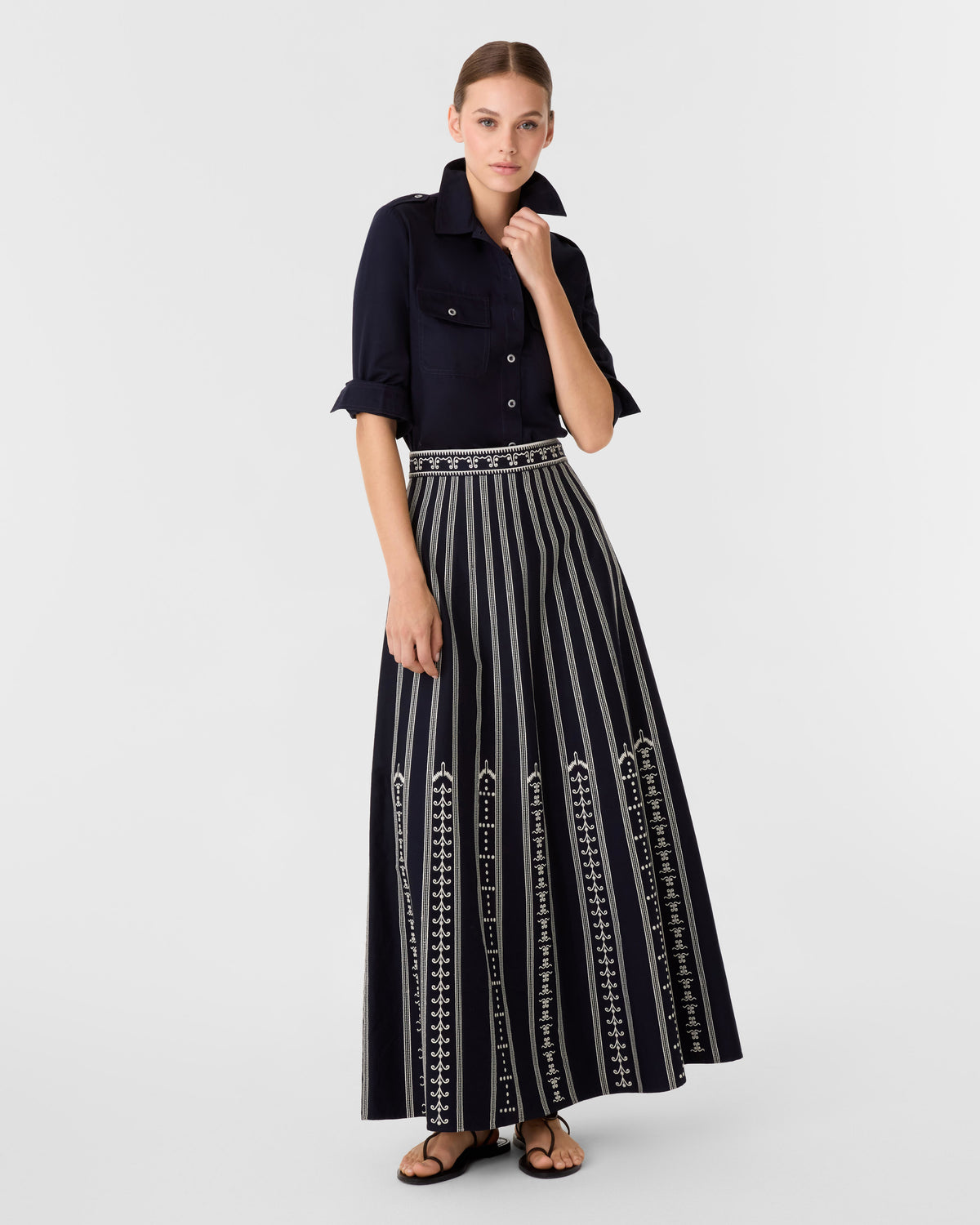 Camille Skirt with Greek Mask Embroidery