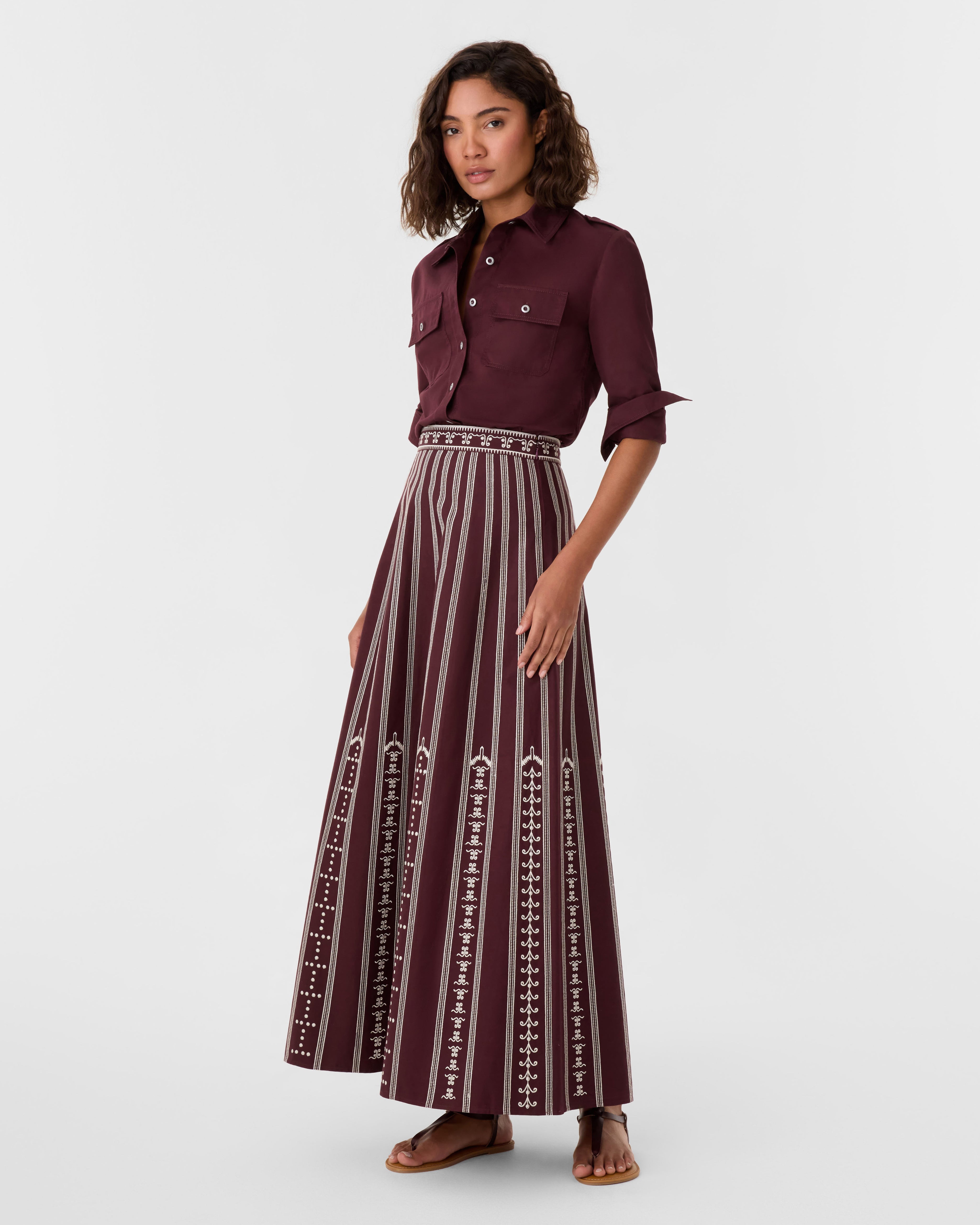 Camille Skirt with Greek Mask Embroidery