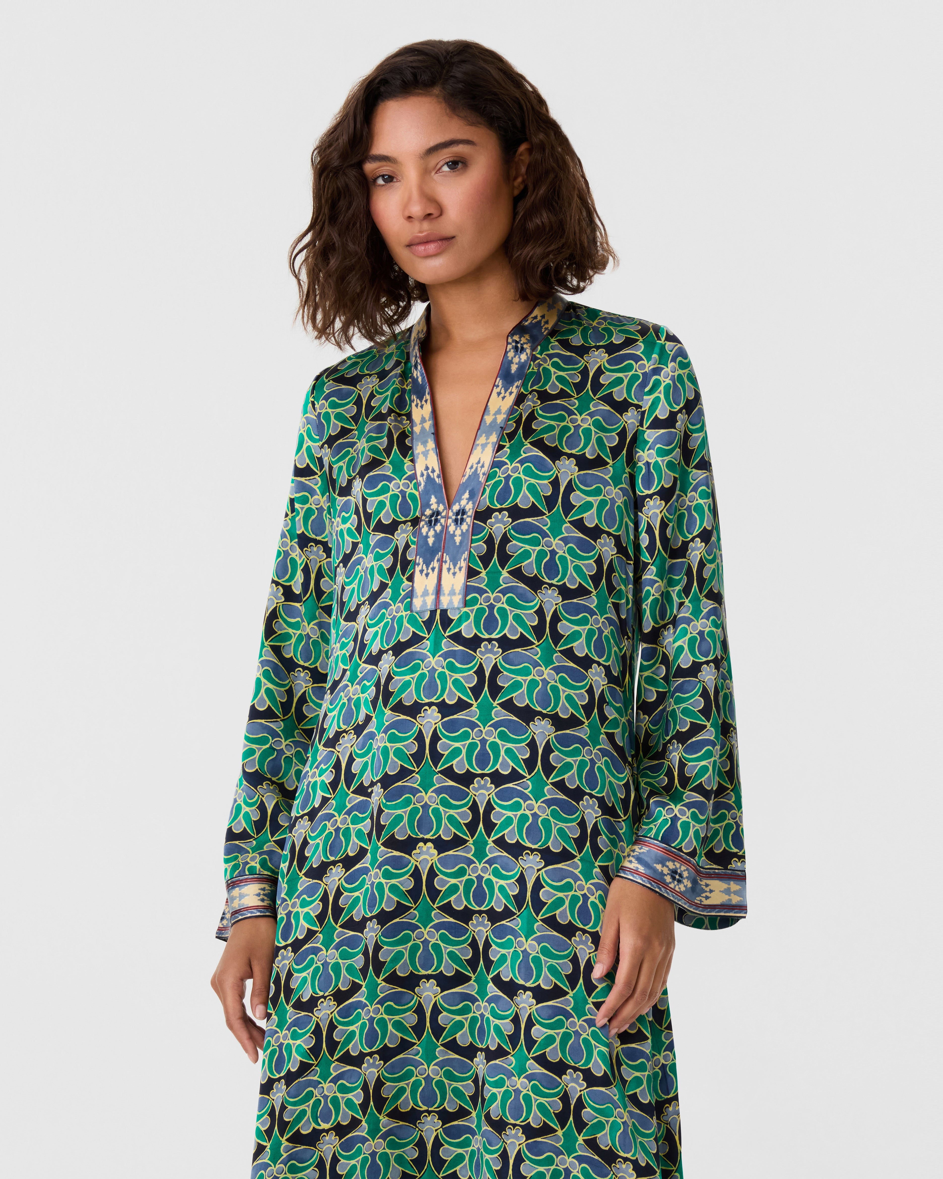Jenna Caftan in Jewelry Block Print
