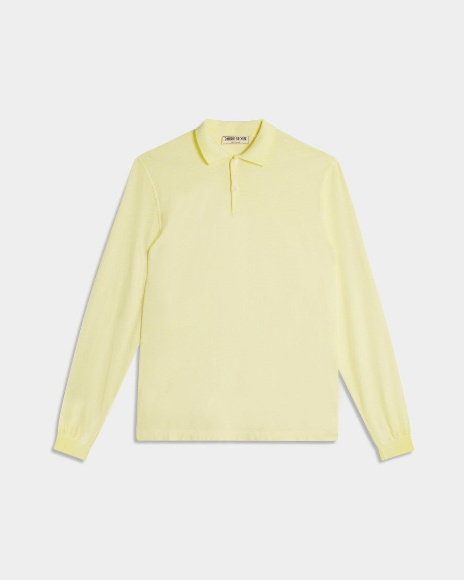 Long Sleeve Jersey Cotton Polo Shirt Yellow