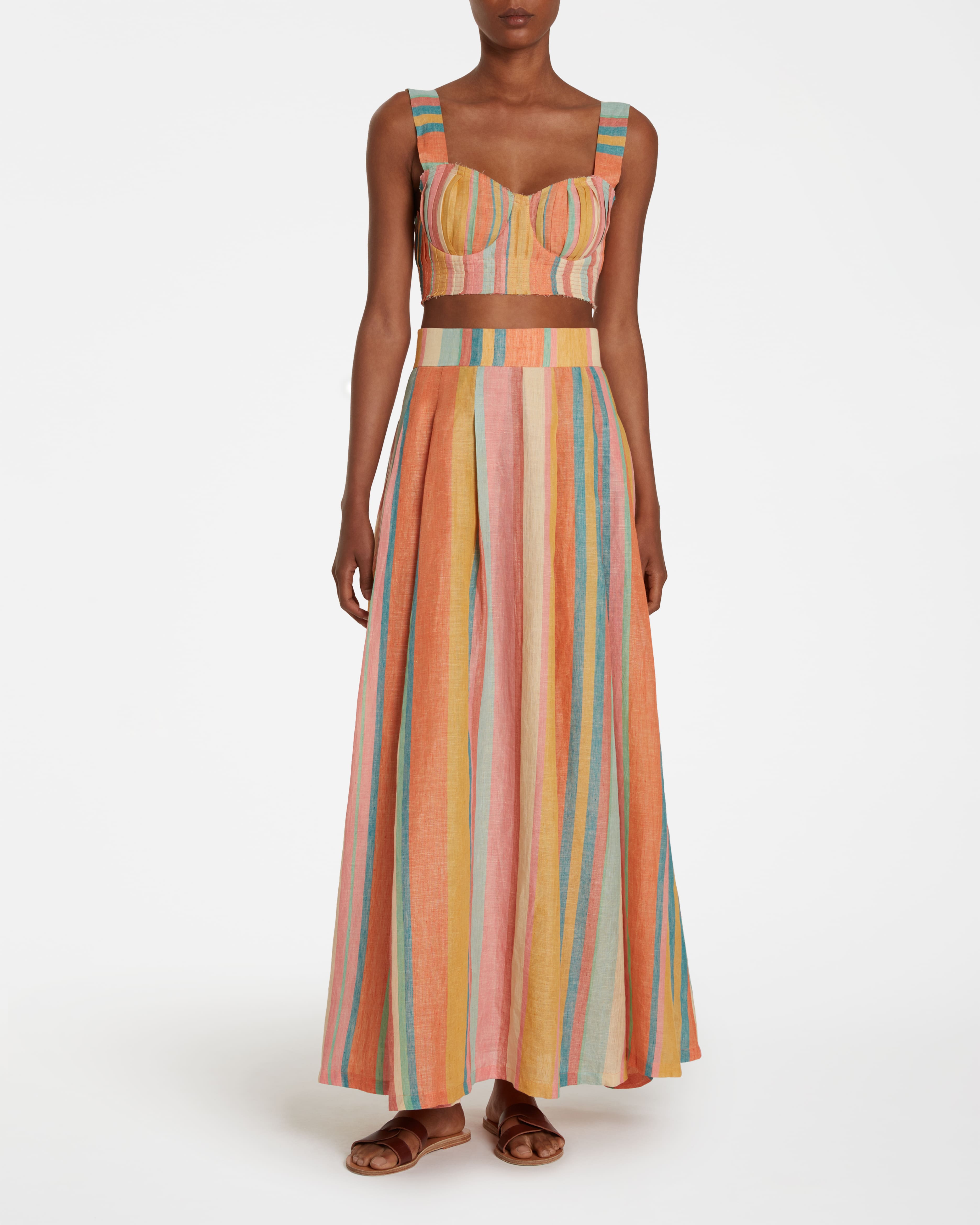 Flaminia Rainbow Stripe Linen Skirt