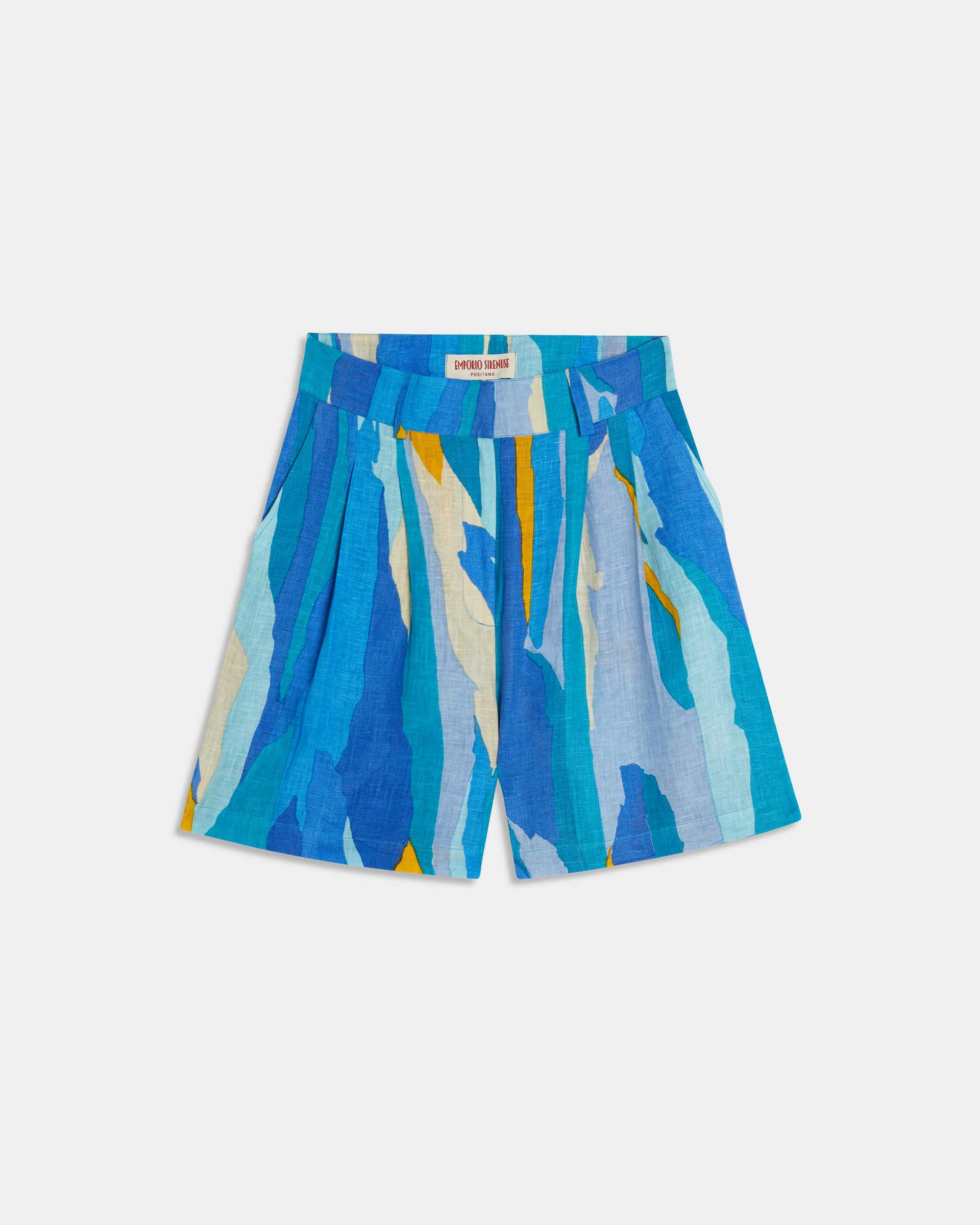 Beatrice Shorts in Blue Abstract Linen