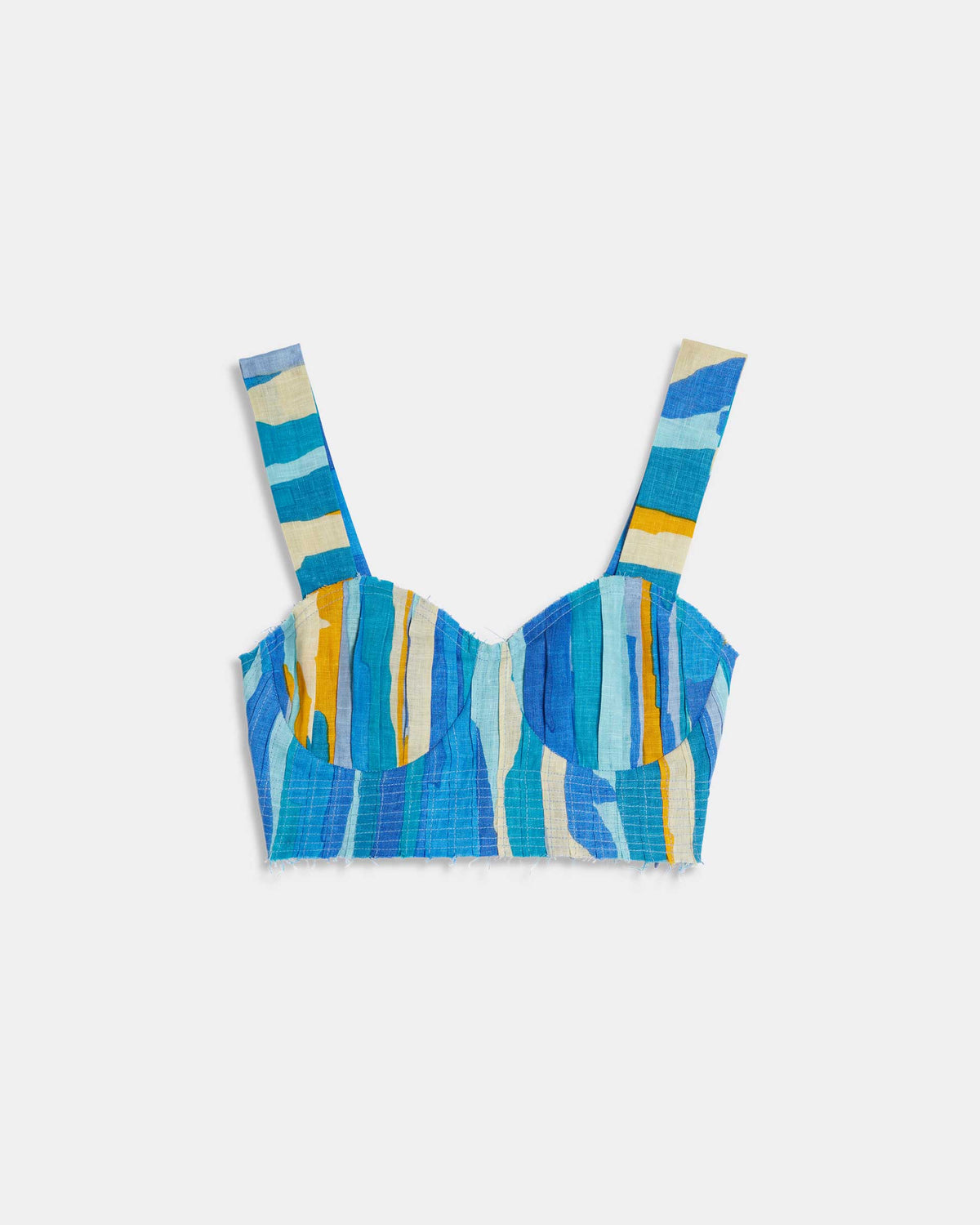 Dalia Top in Blue Abstract Linen