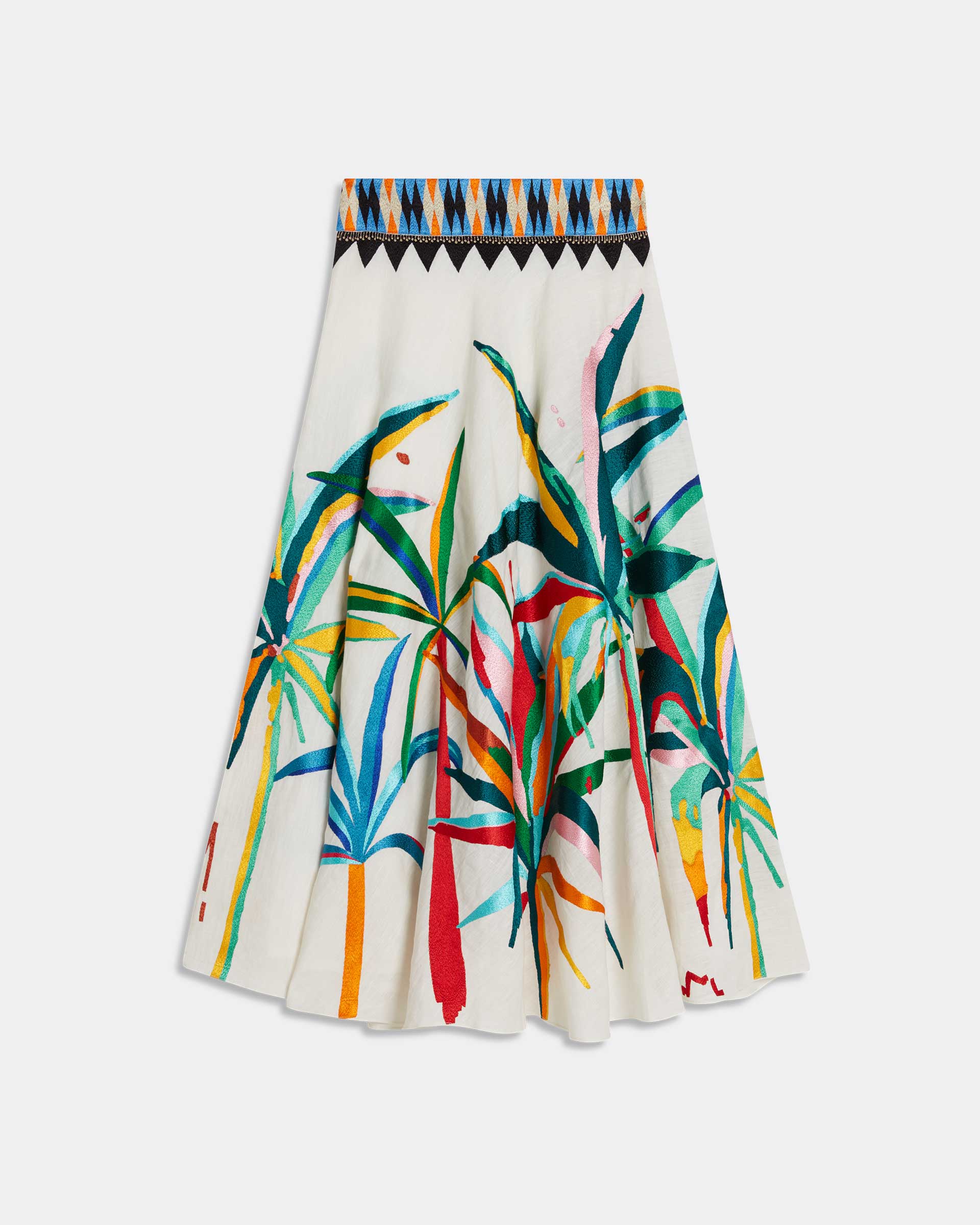 Livia Skirt in handloom linen 
with Palm embroidery