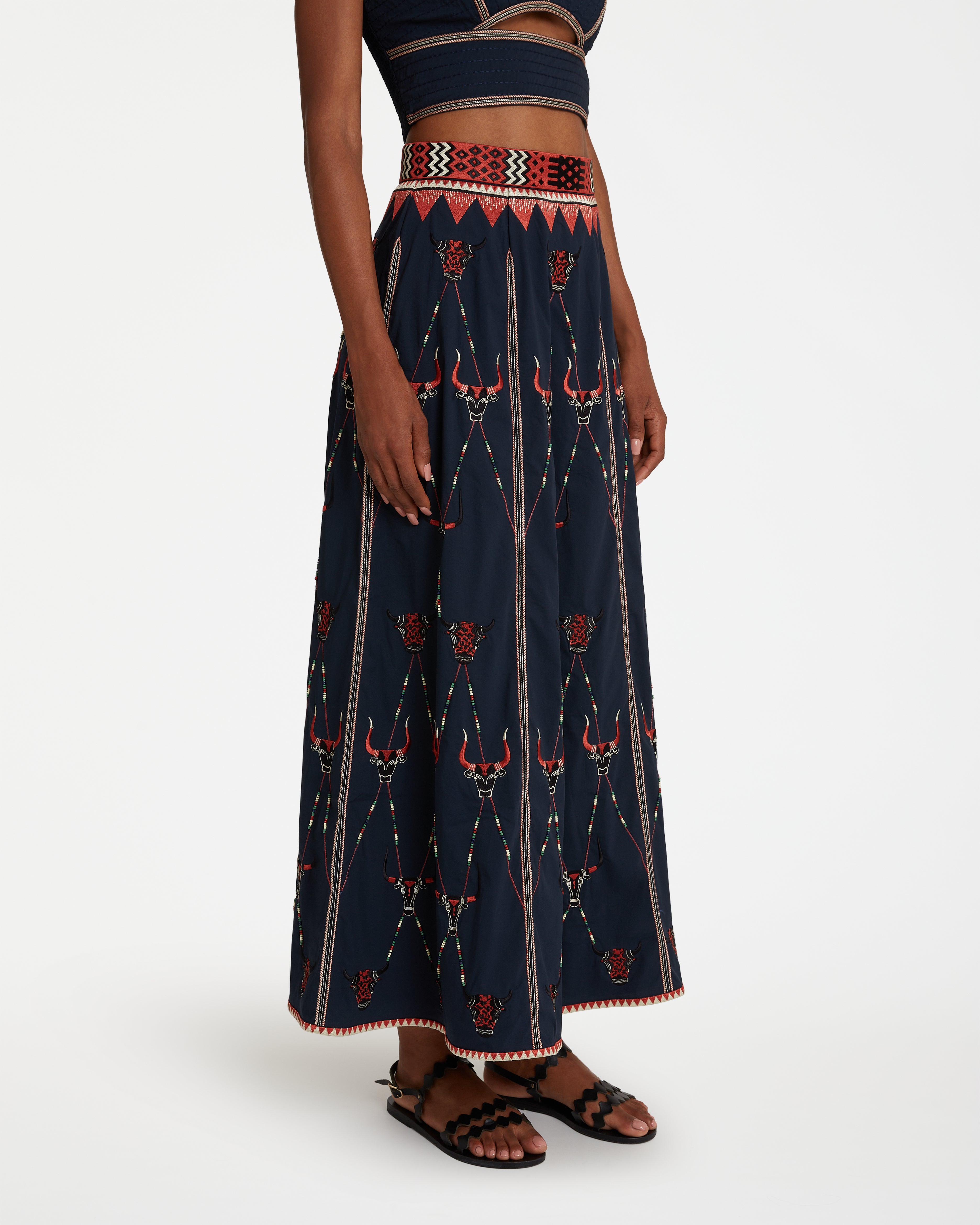 Camille Skirt with Sacred Bulls Embroidery