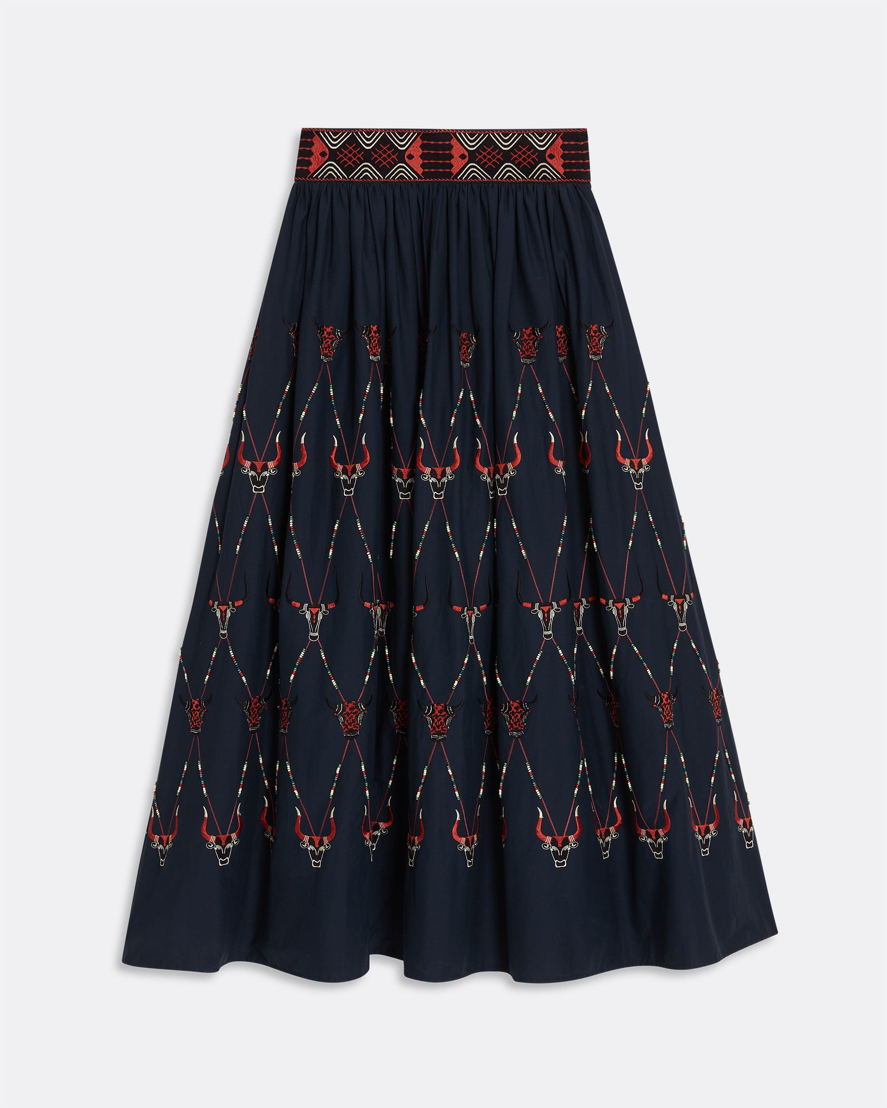 Ombretta Skirt with Sacred Bulls Embroidery