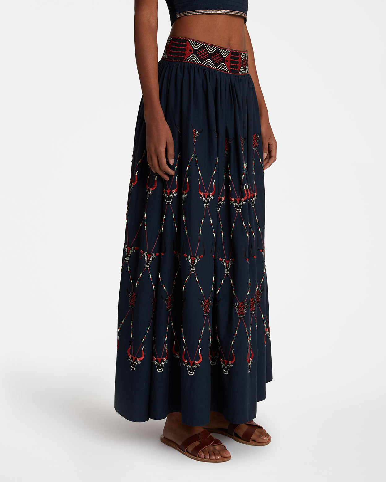 Ombretta Skirt with Sacred Bulls Embroidery