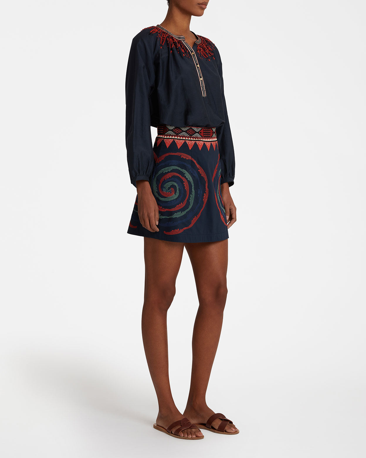 Giuliana Mini-skirt With Sacred Bulls Embroidery