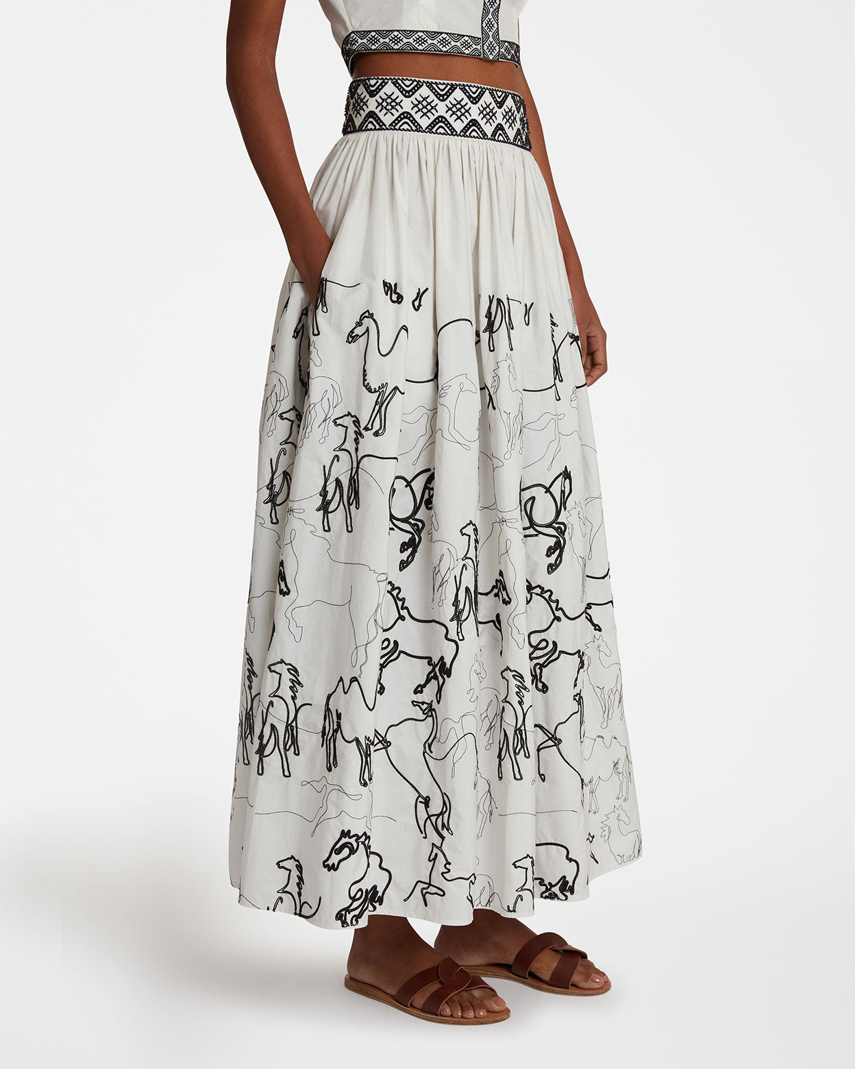 Ombretta Skirt with Wild Horse Embroidery