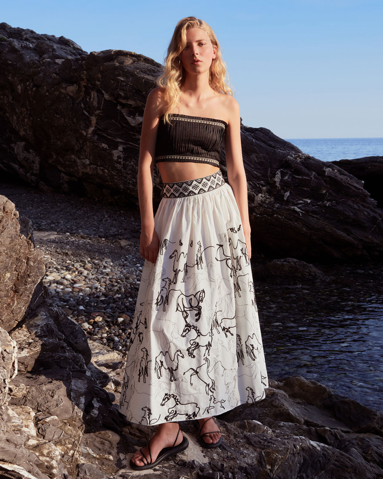 Ombretta Skirt with Wild Horse Embroidery