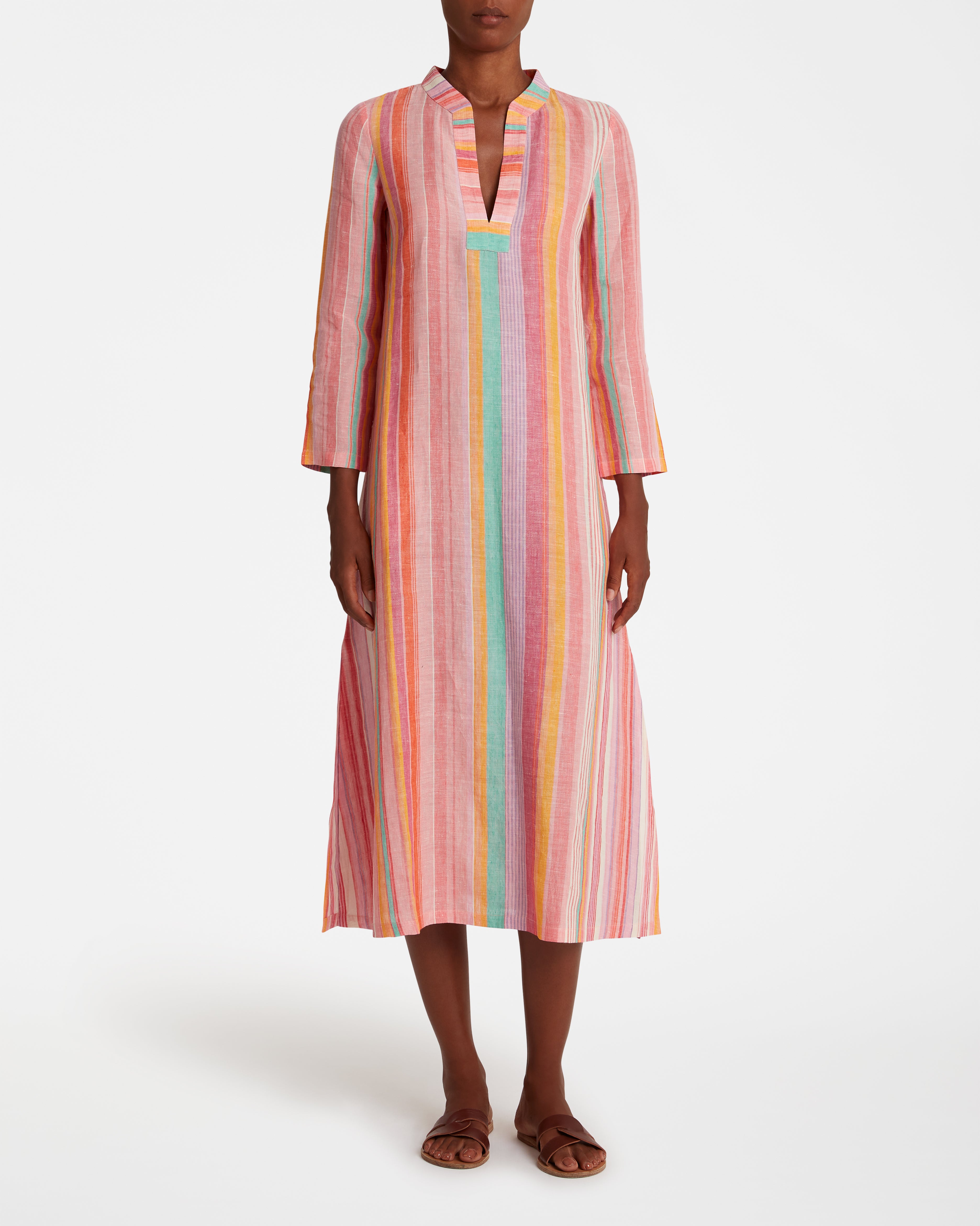 Giada Caftan In Rainbow Stripes