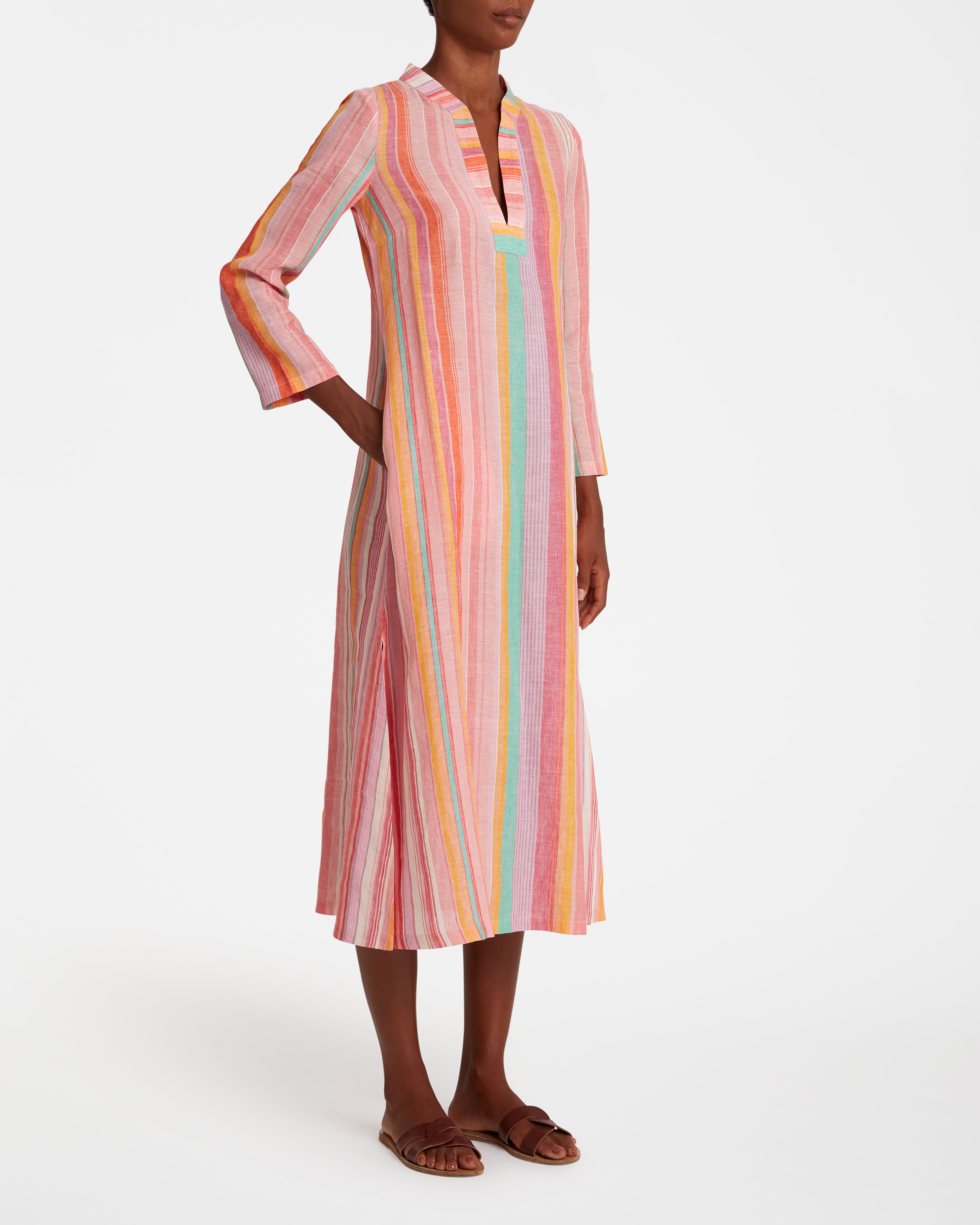 Giada Caftan In Rainbow Stripes