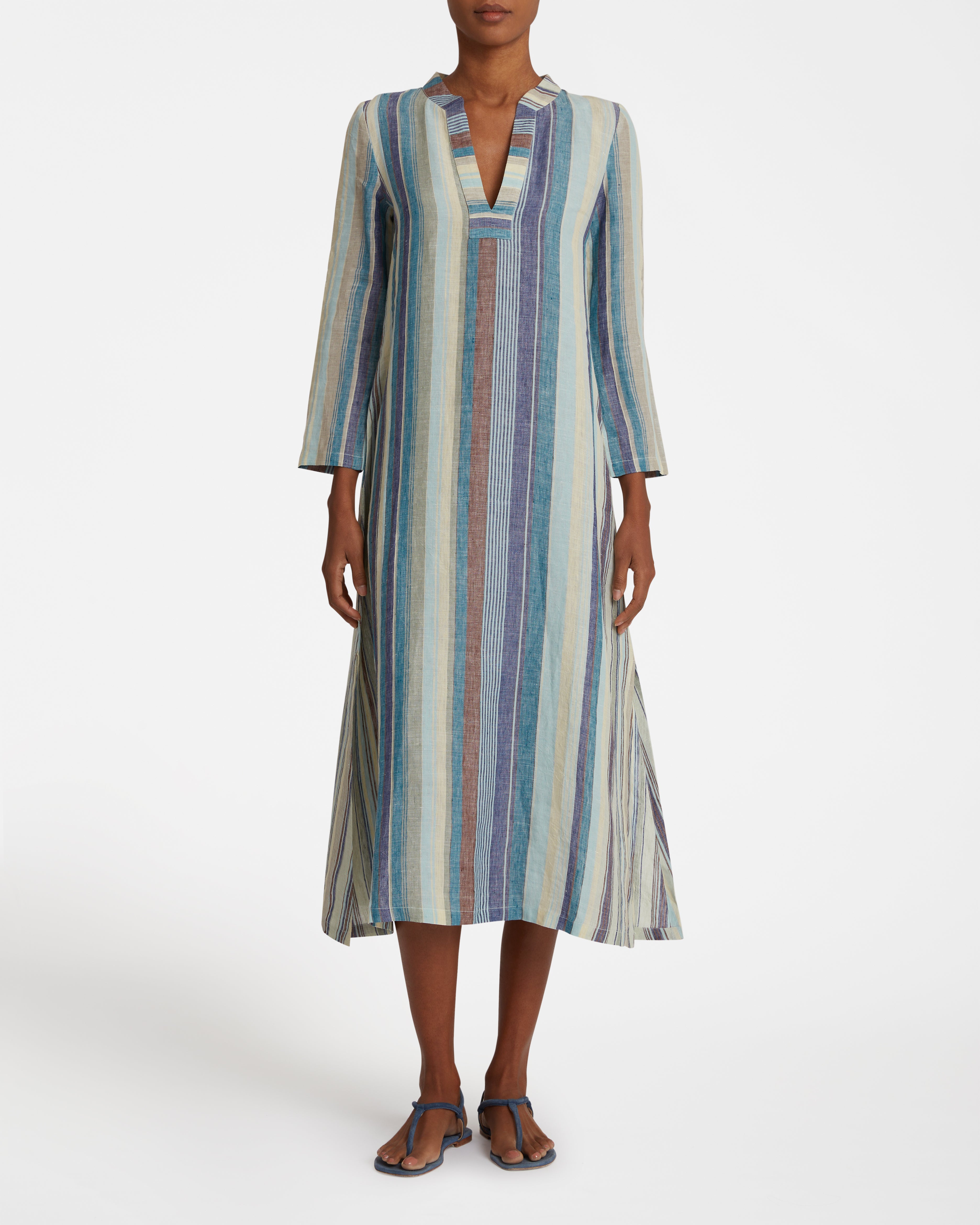 Giada Caftan In Rainbow Stripes