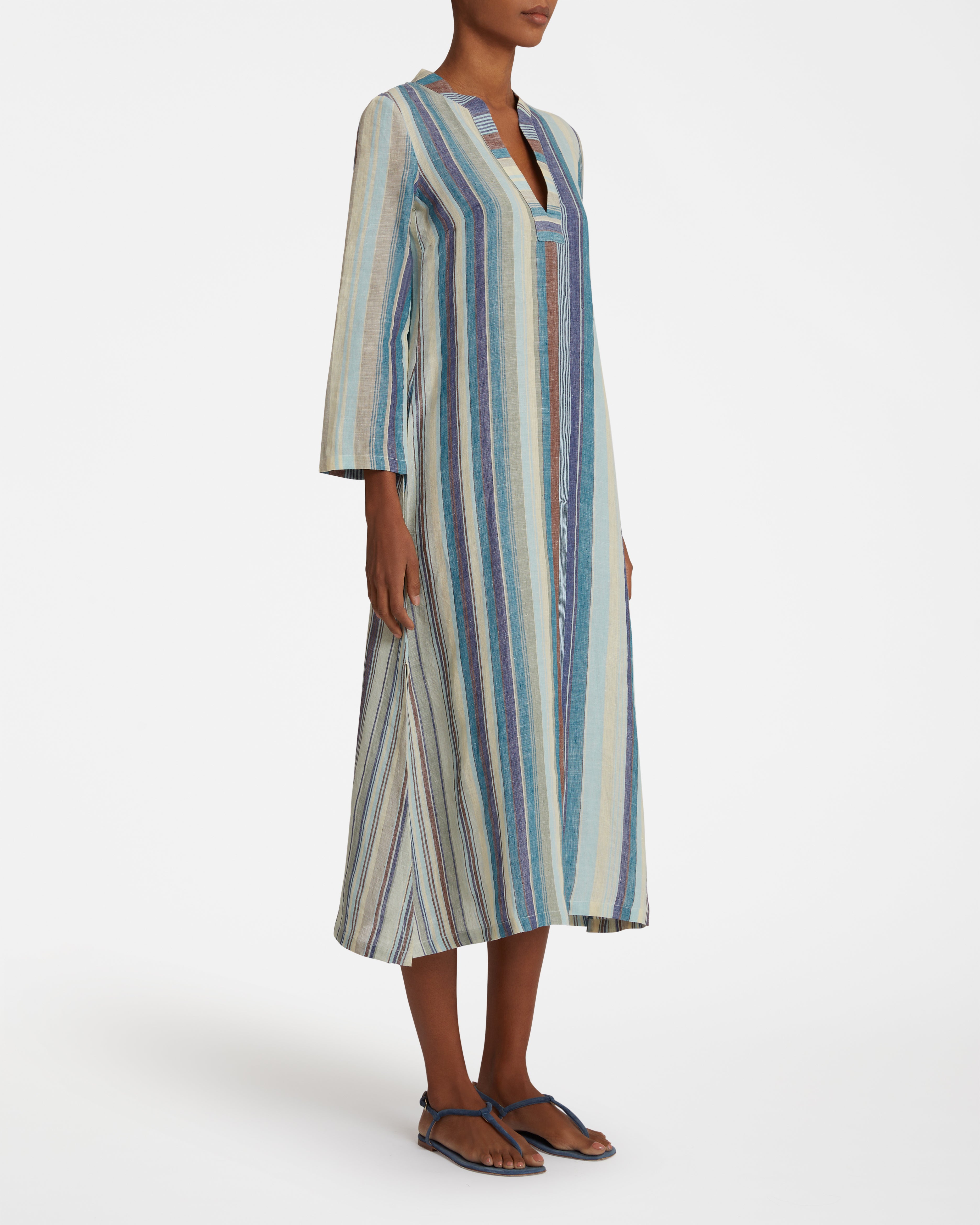 Giada Caftan In Rainbow Stripes