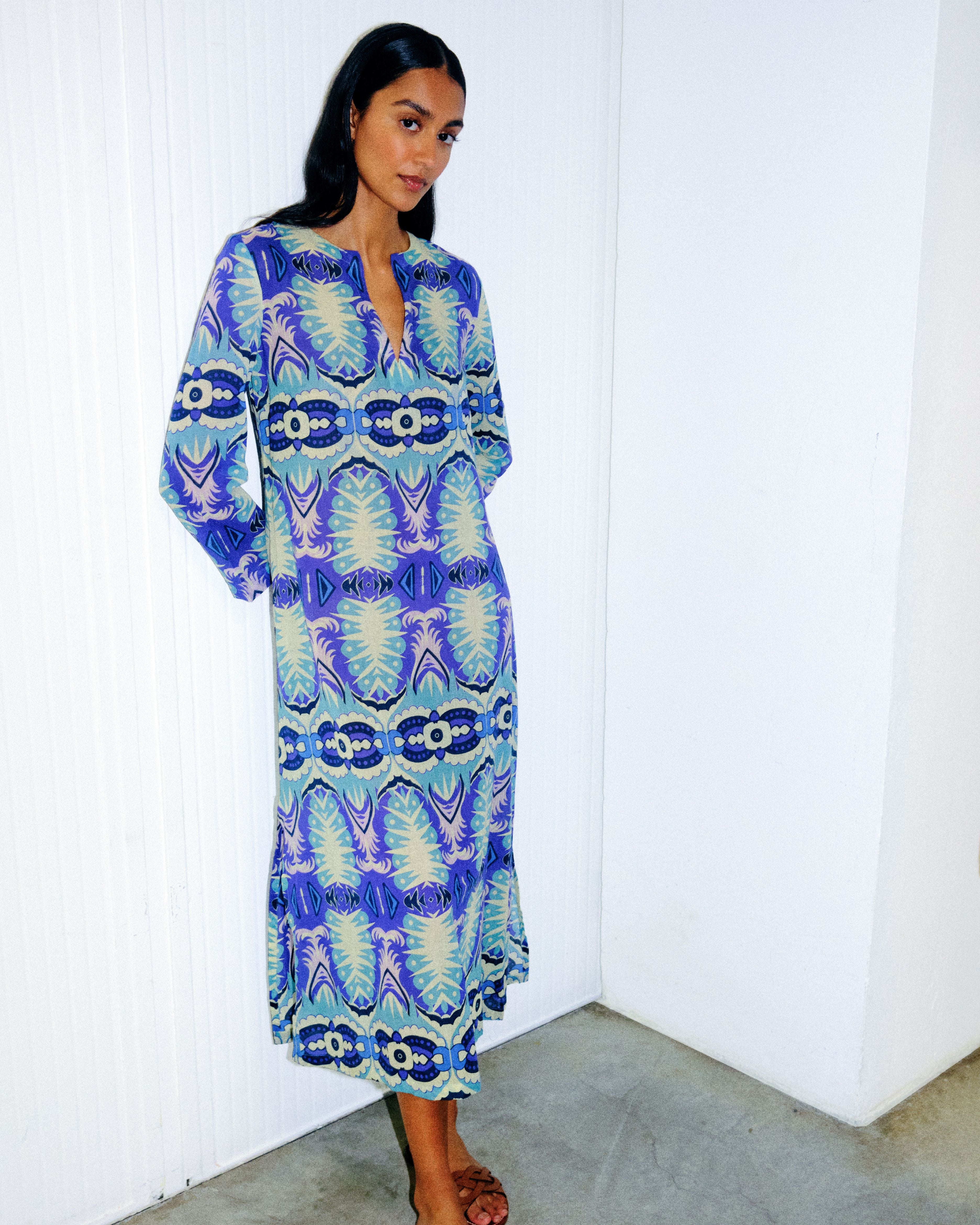 Giada Caftan in Fishtail Print