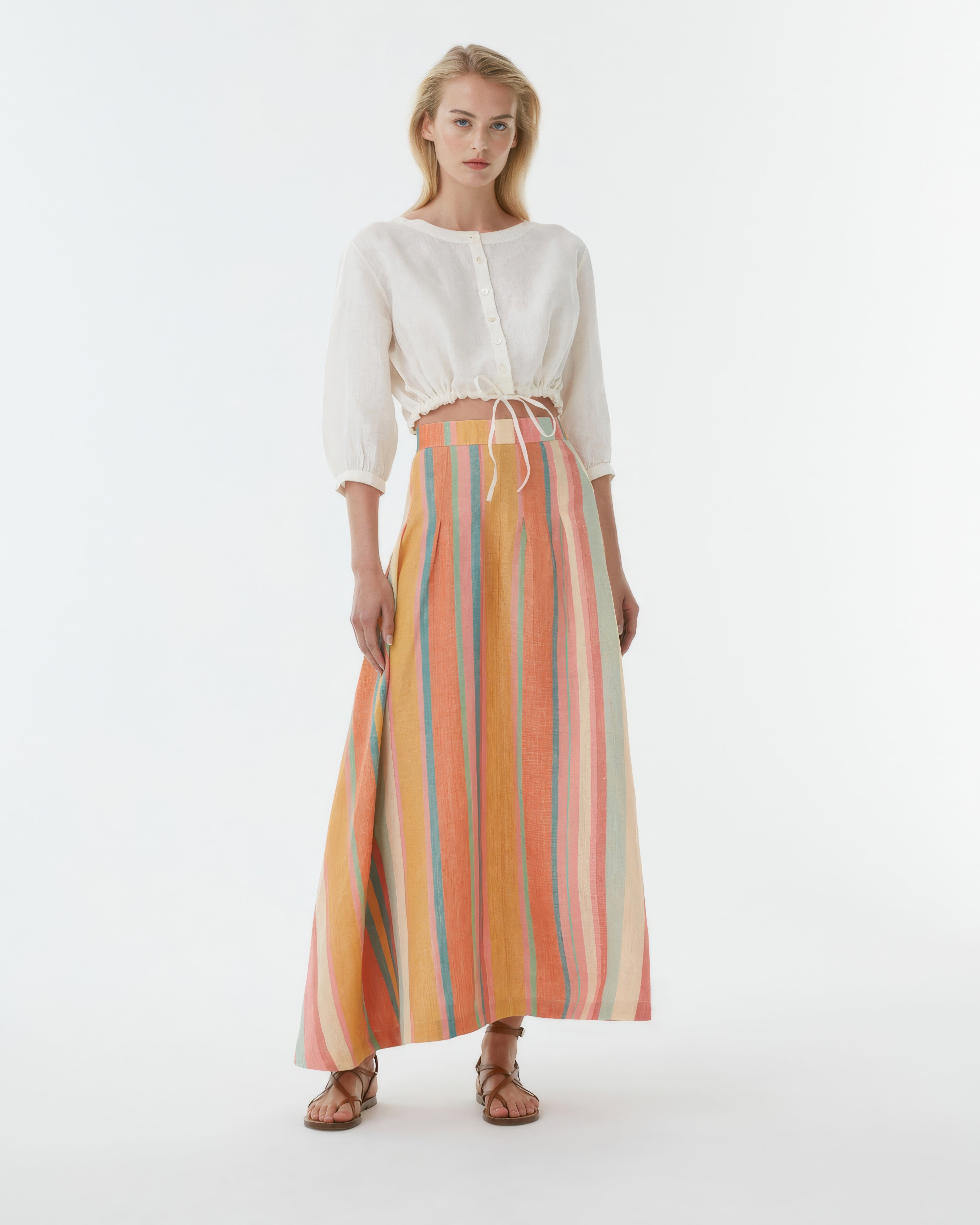Amelianna Skirt in Rainbow Ikat Stripes