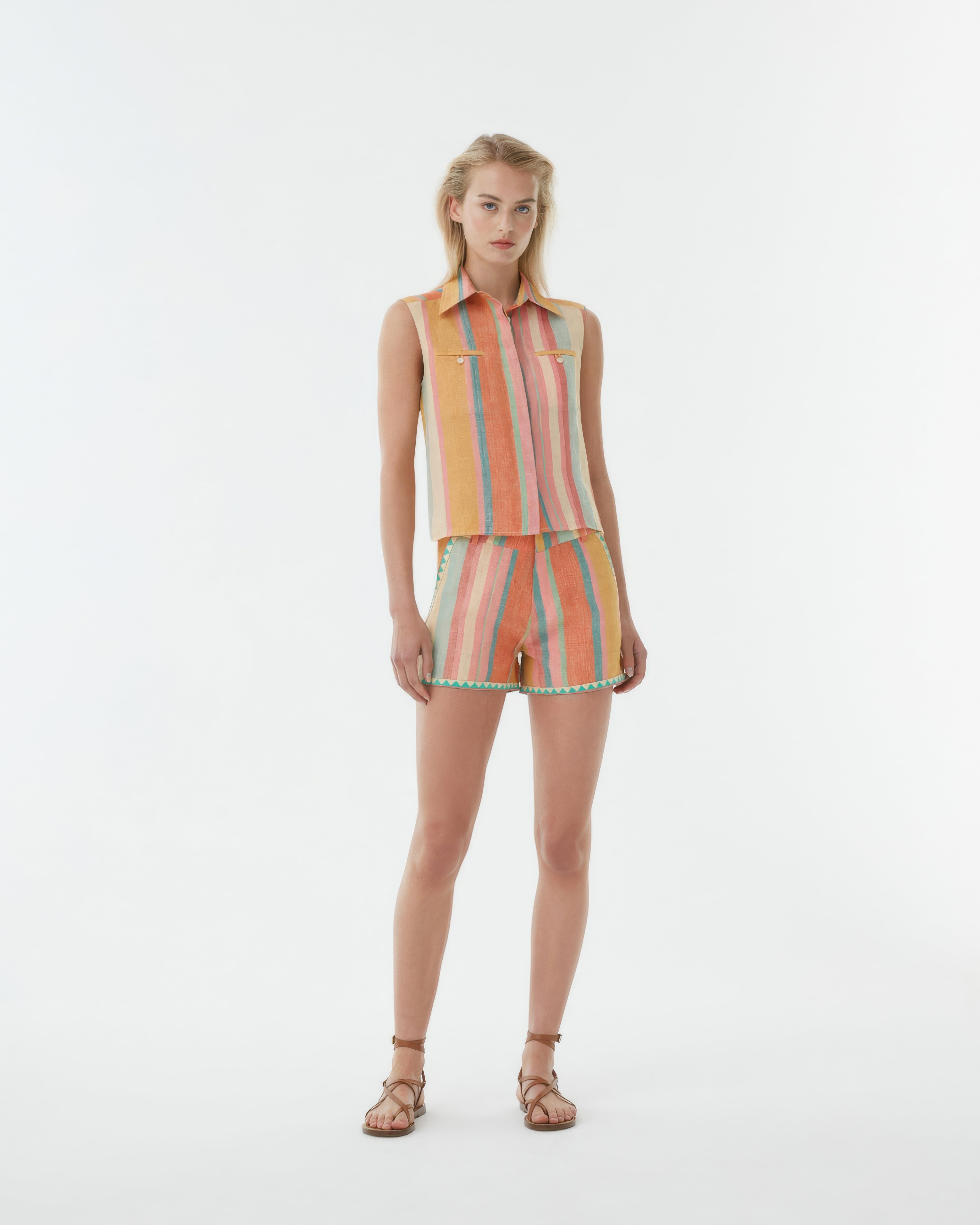 Shorts in Rainbow Ikat Stripes