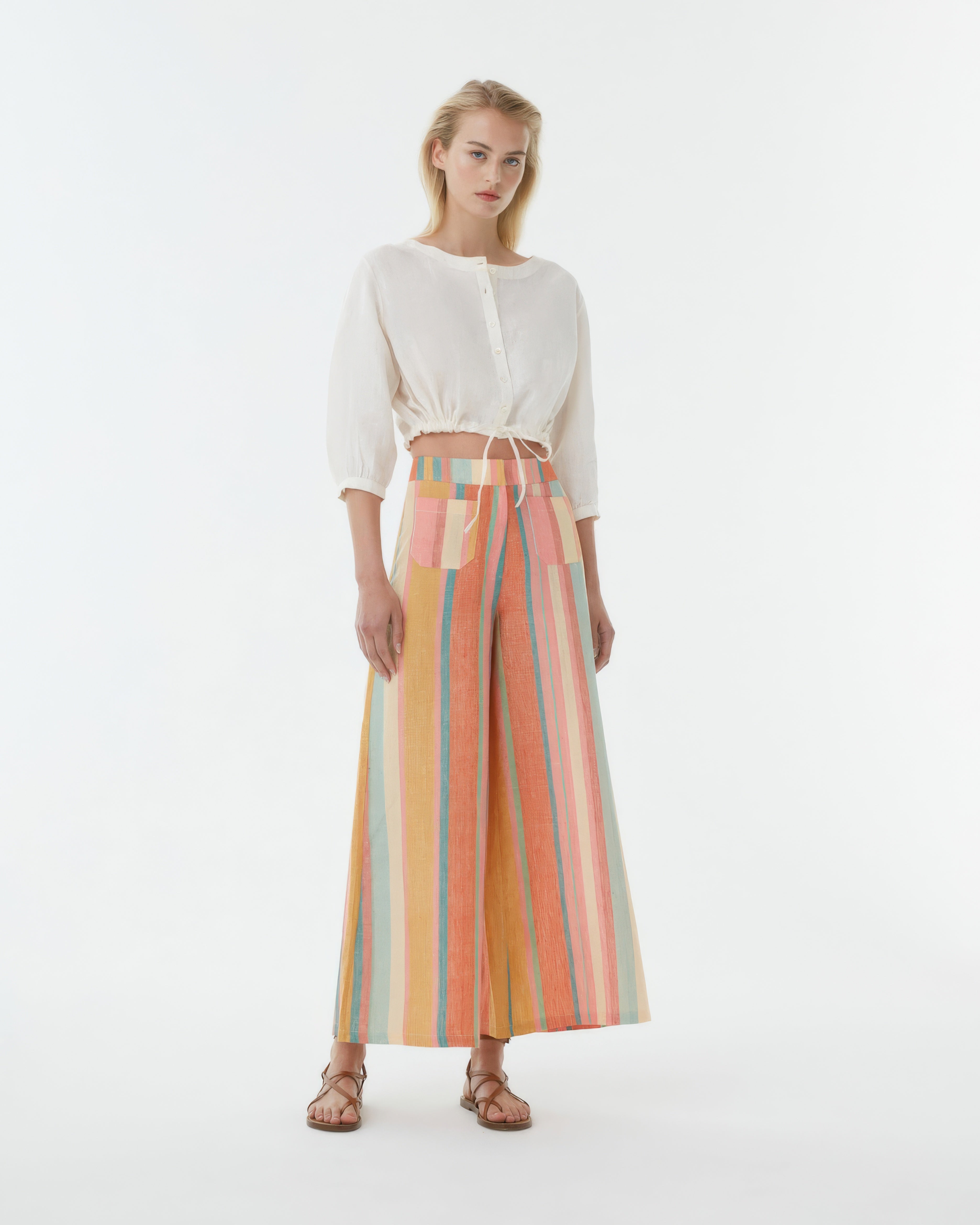 Adele Trousers in Rainbow Ikat Stripes