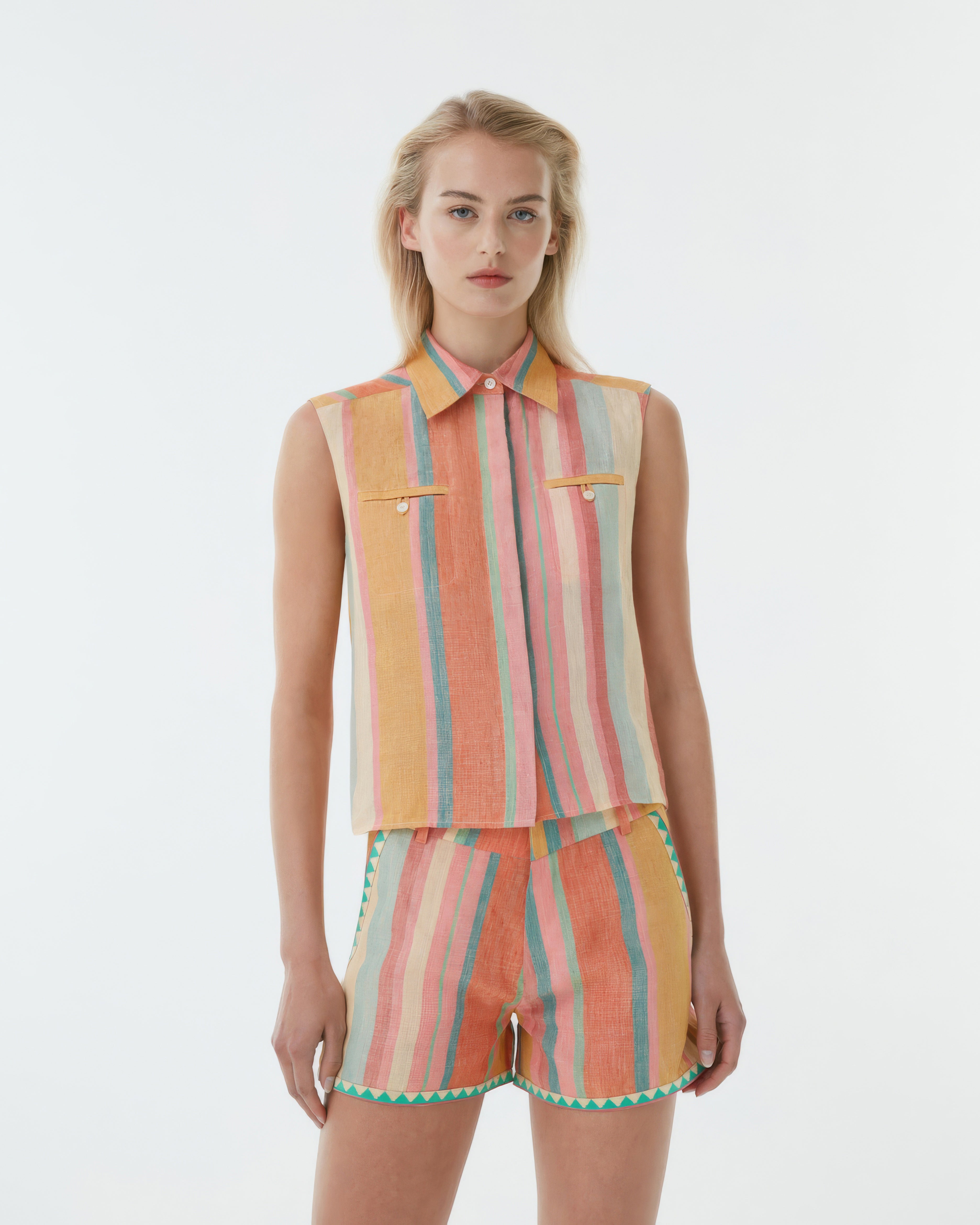 Ylenia Top in Rainbow Ikat Stripes
