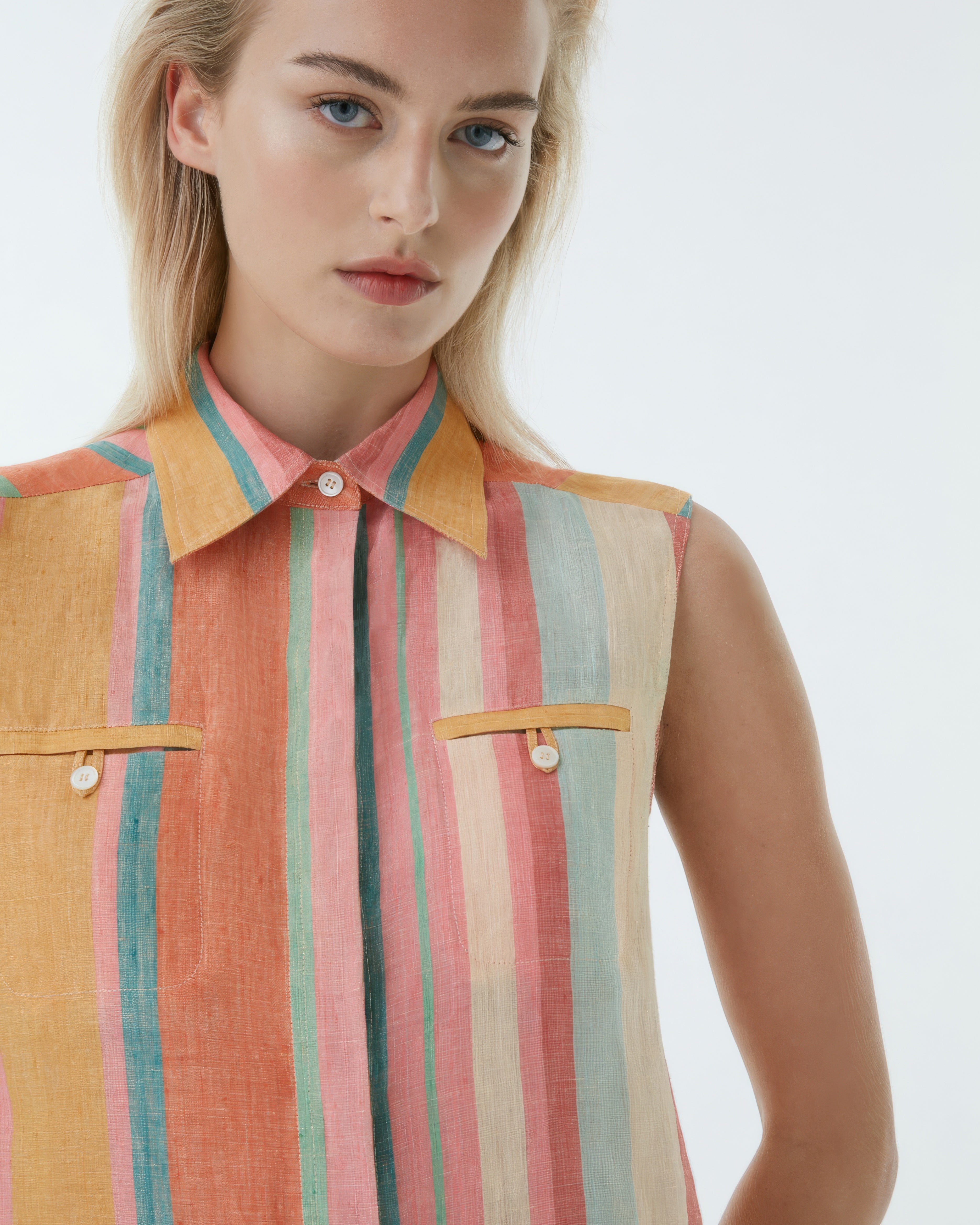 Ylenia Top in Rainbow Ikat Stripes