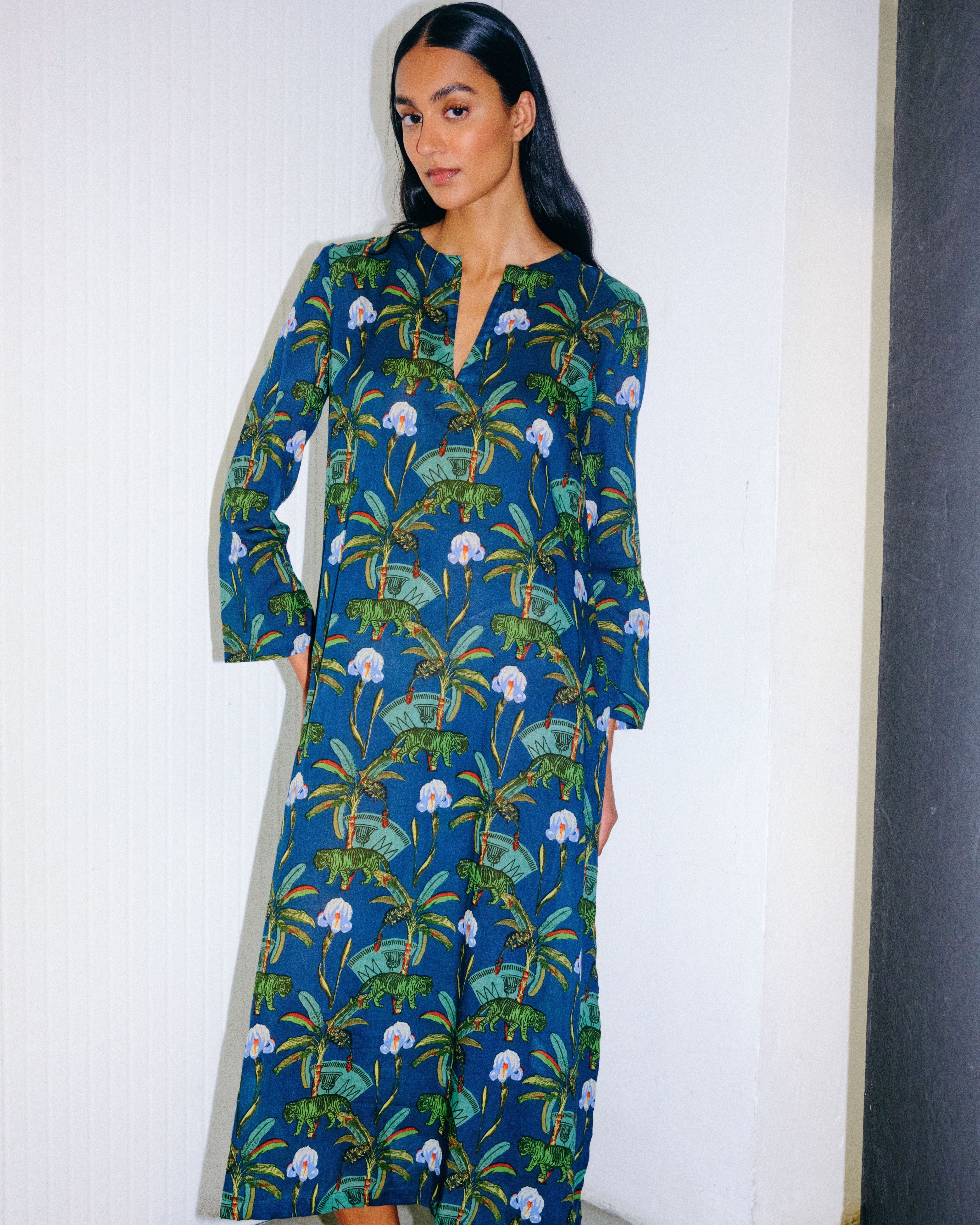 Giada Caftan in Palm Tiger  Print