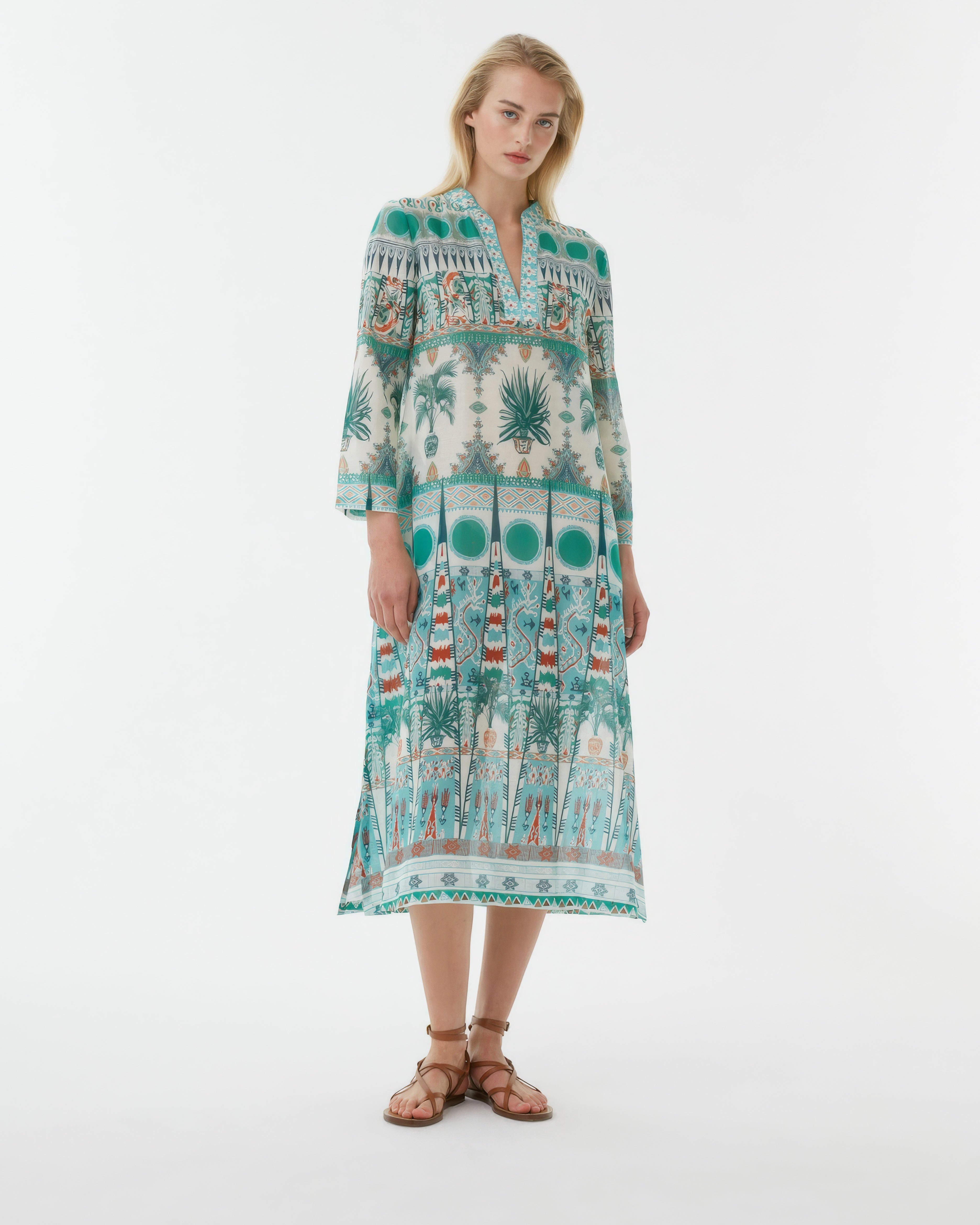 Giada Caftan in Tribal Botanic Print