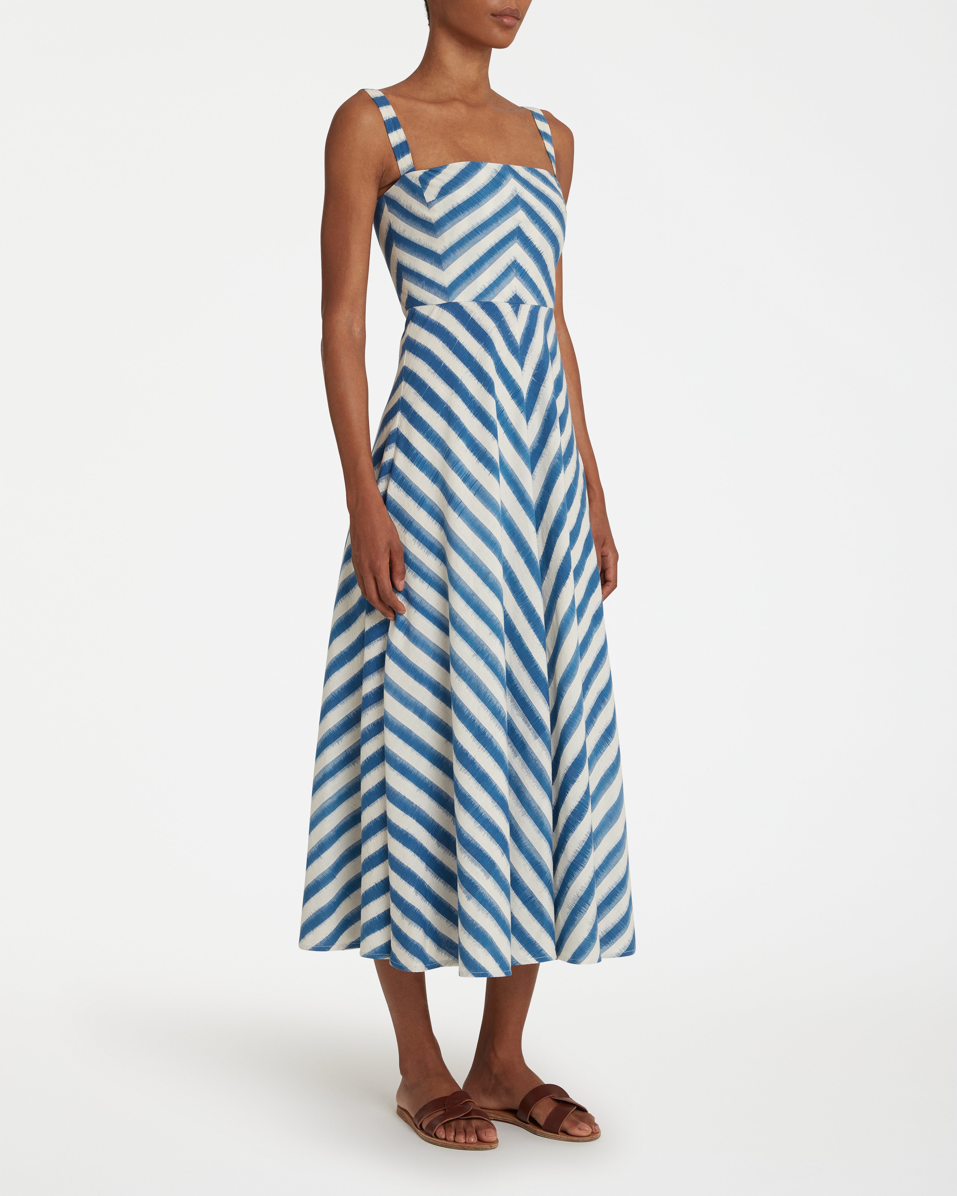 Margherita Dress in Ikat Stripes Print