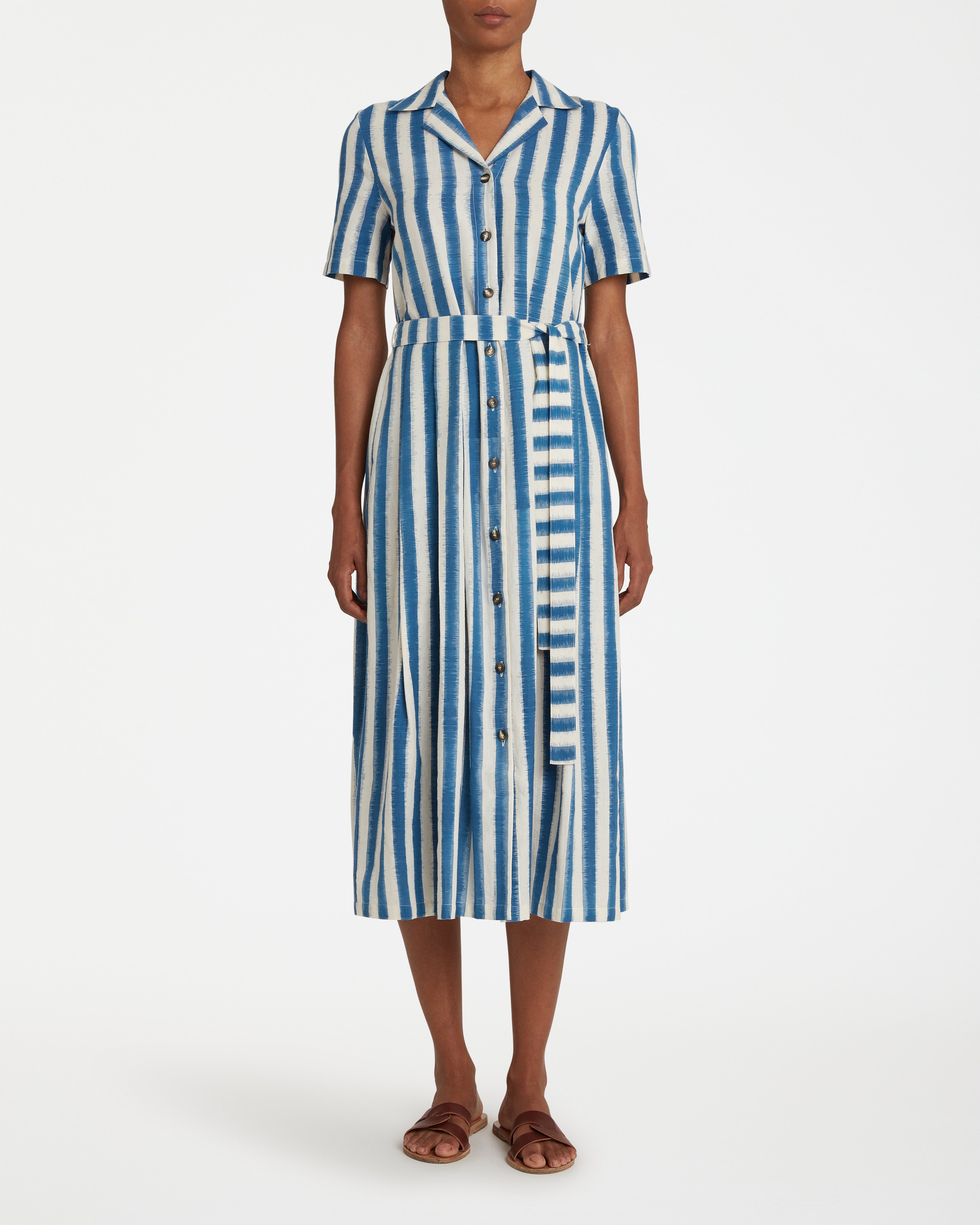 Claudia Dress in Ikat Stripes Print