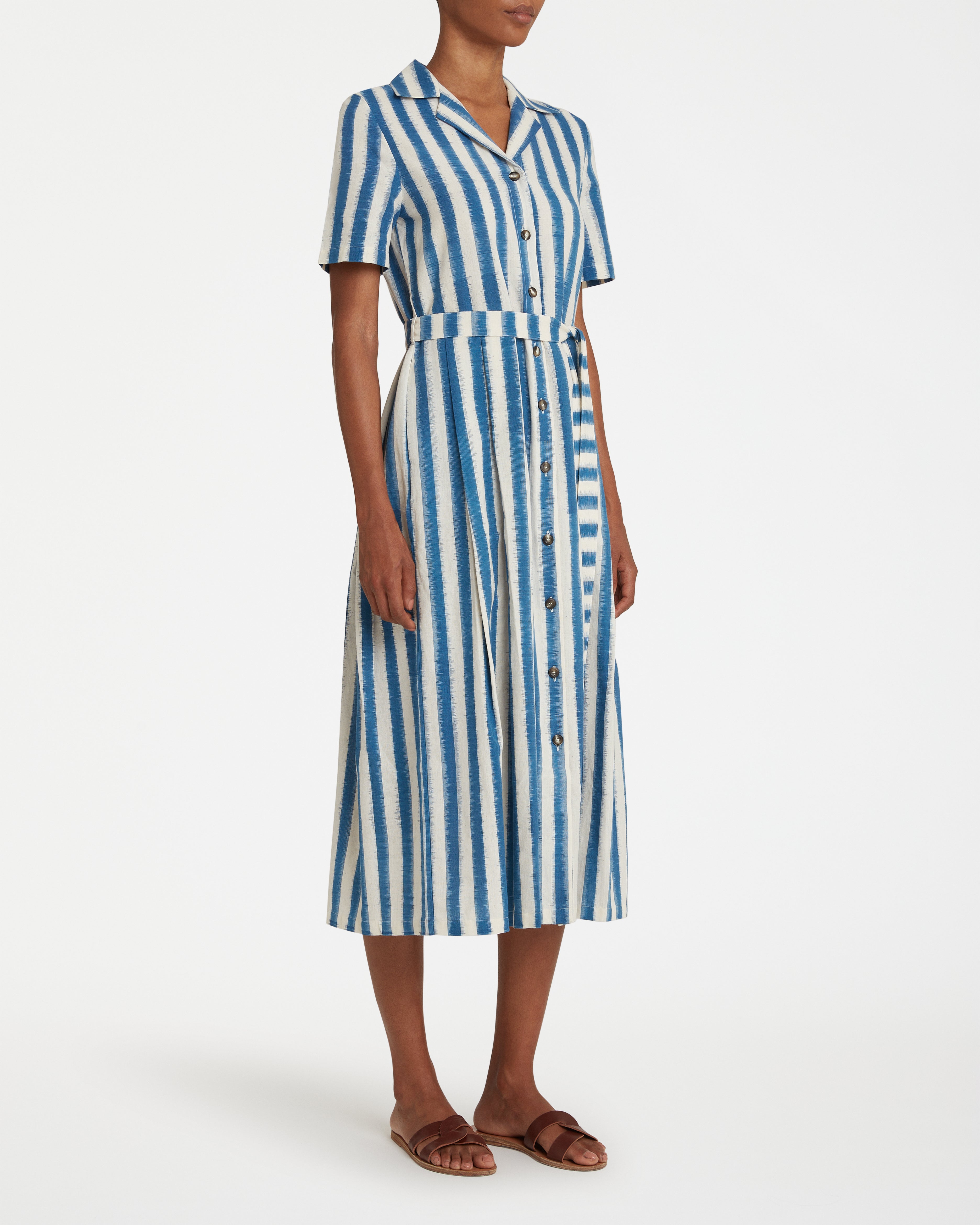 Claudia Dress in Ikat Stripes Print