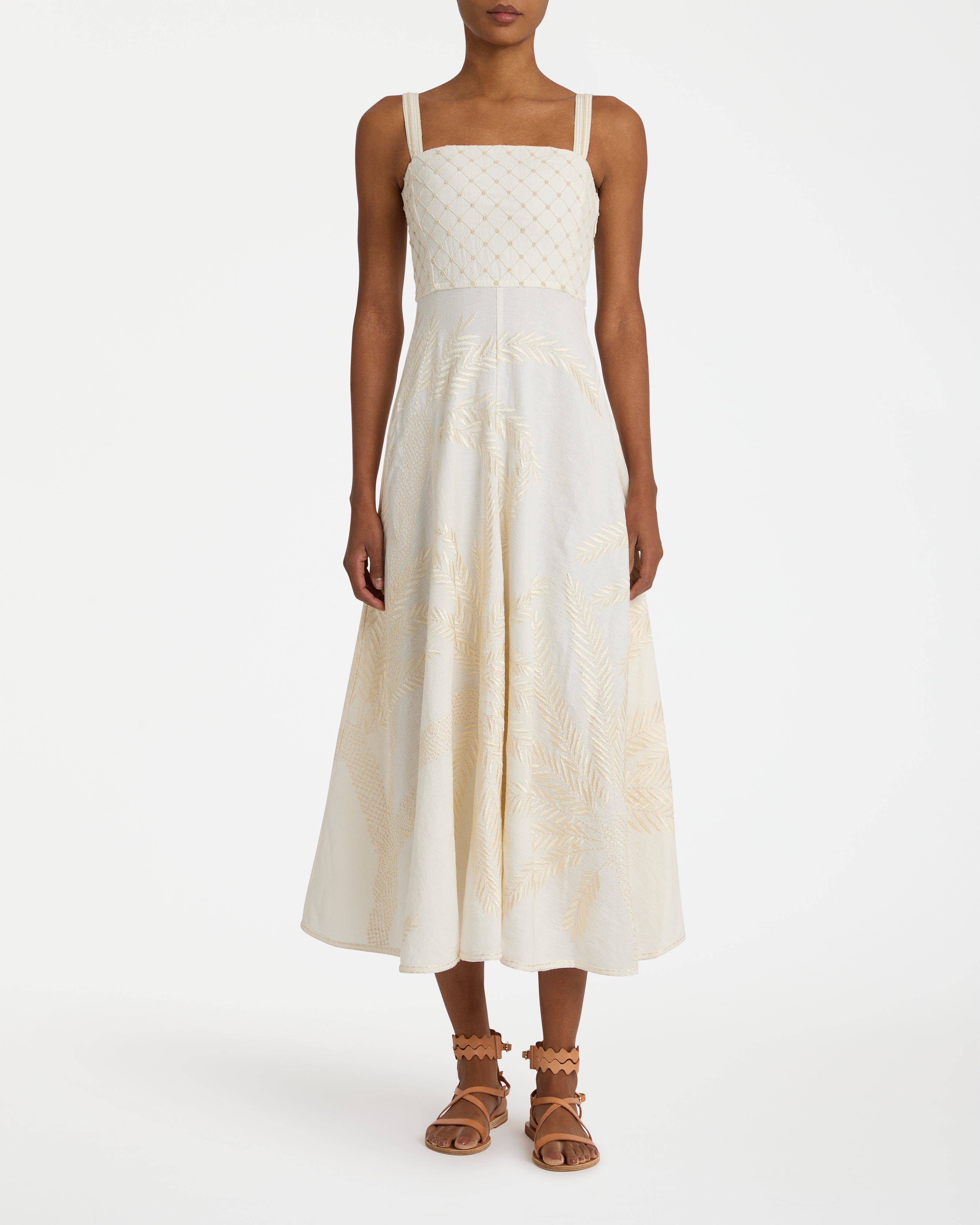 Anabel Dress with Palm Embroidery