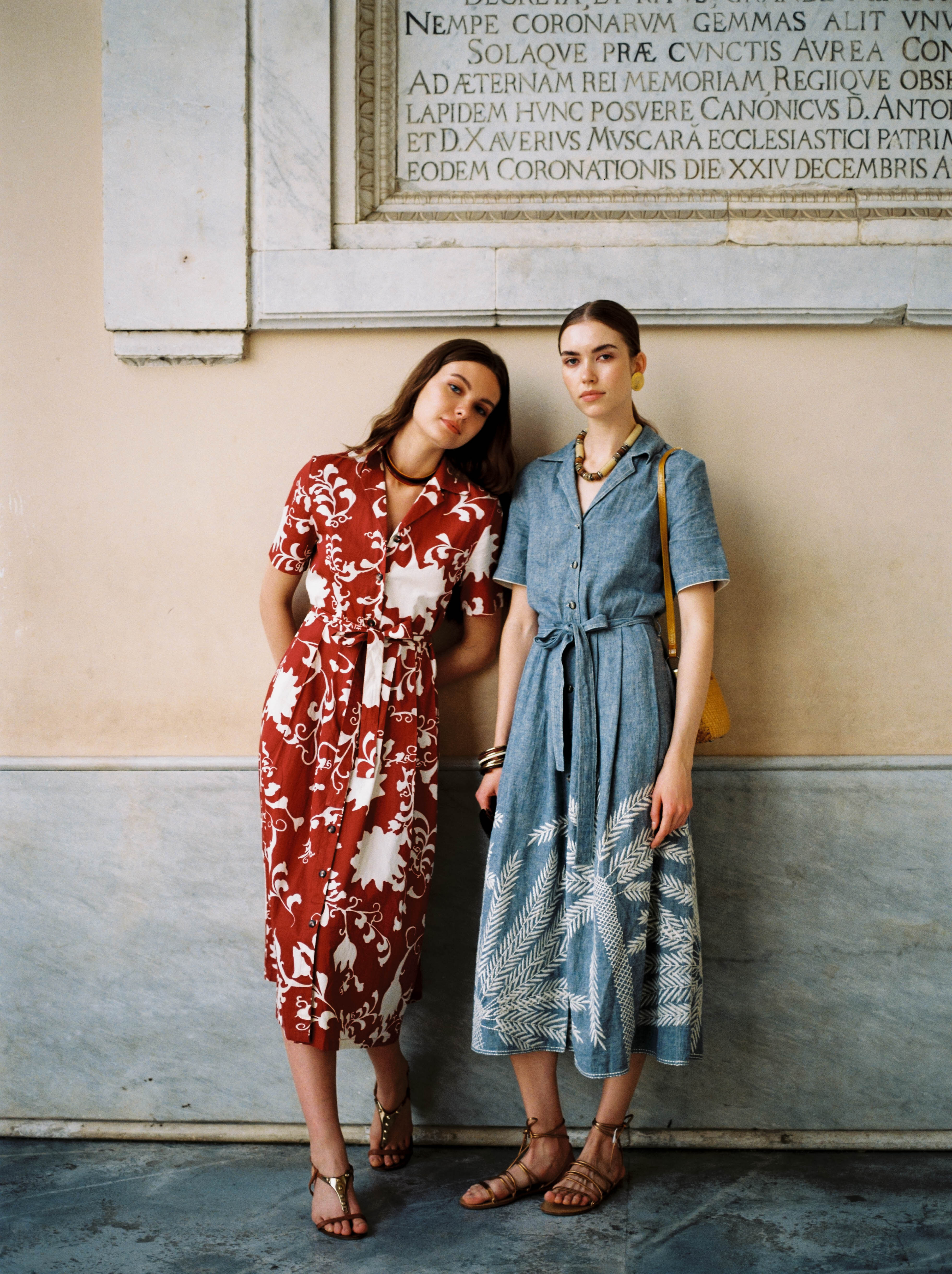 Claudia Dress with Palm Embroidery