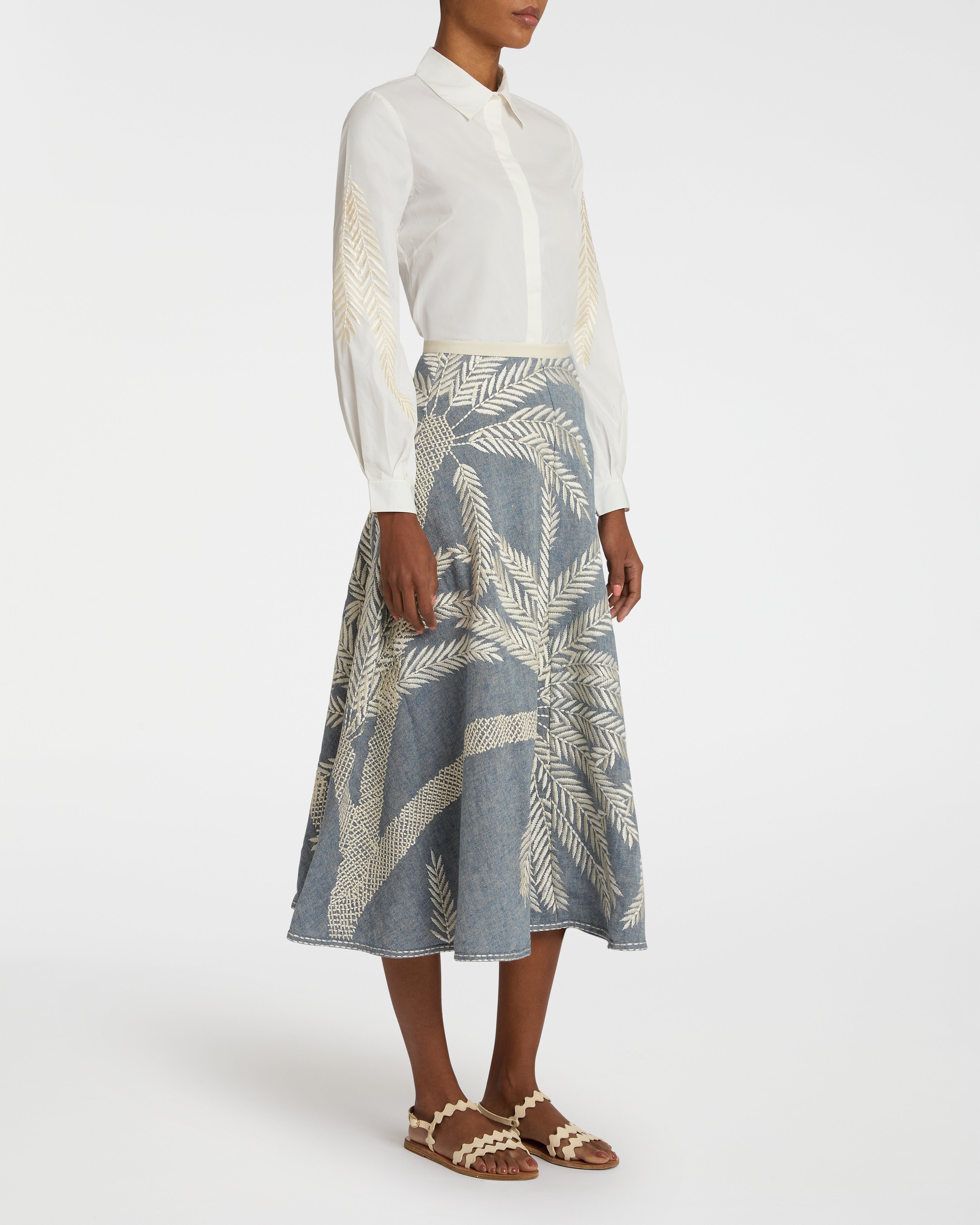 Tasha Skirt with Palm Embroidery