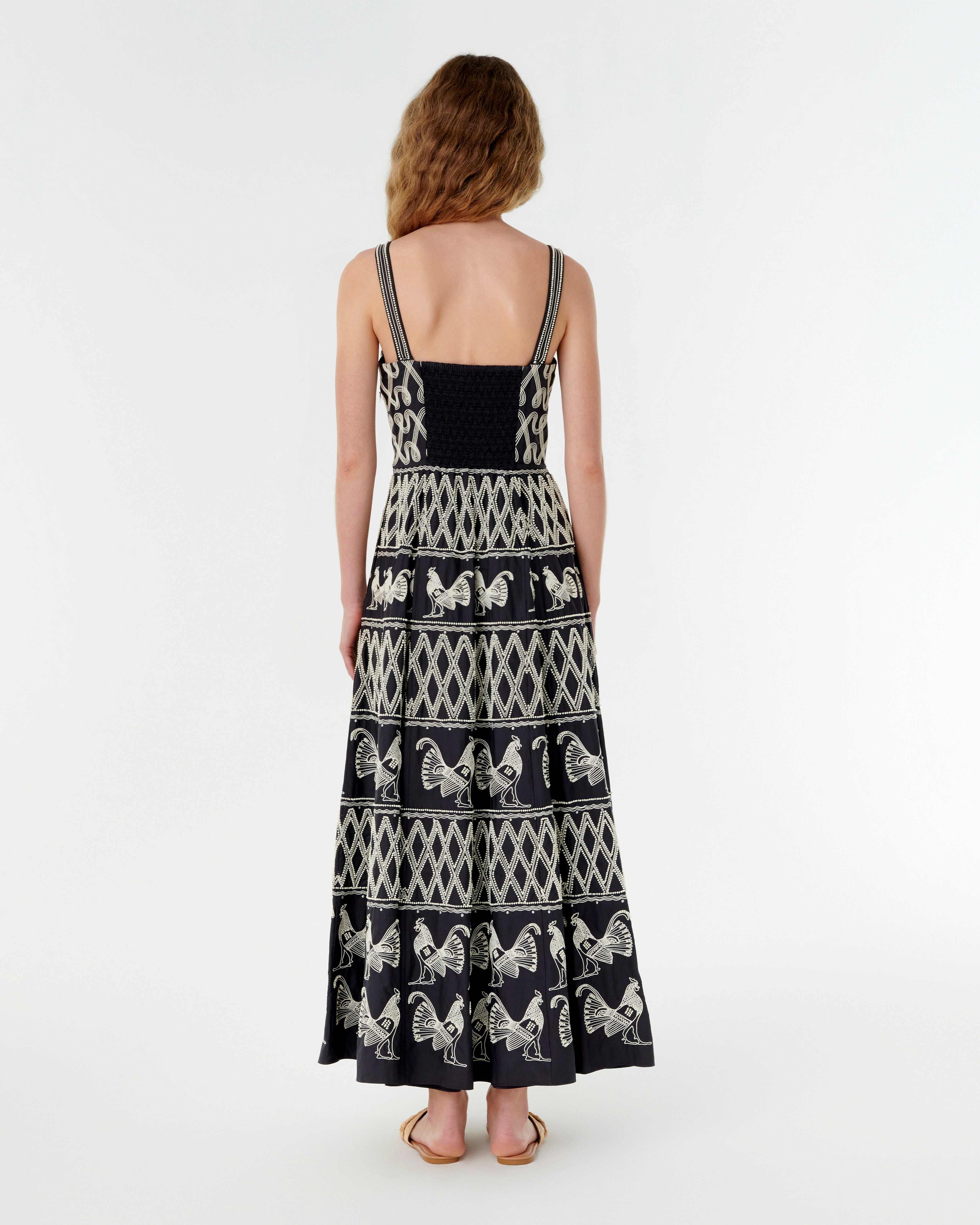 Elida Dress with Greek Rooster Embroidery