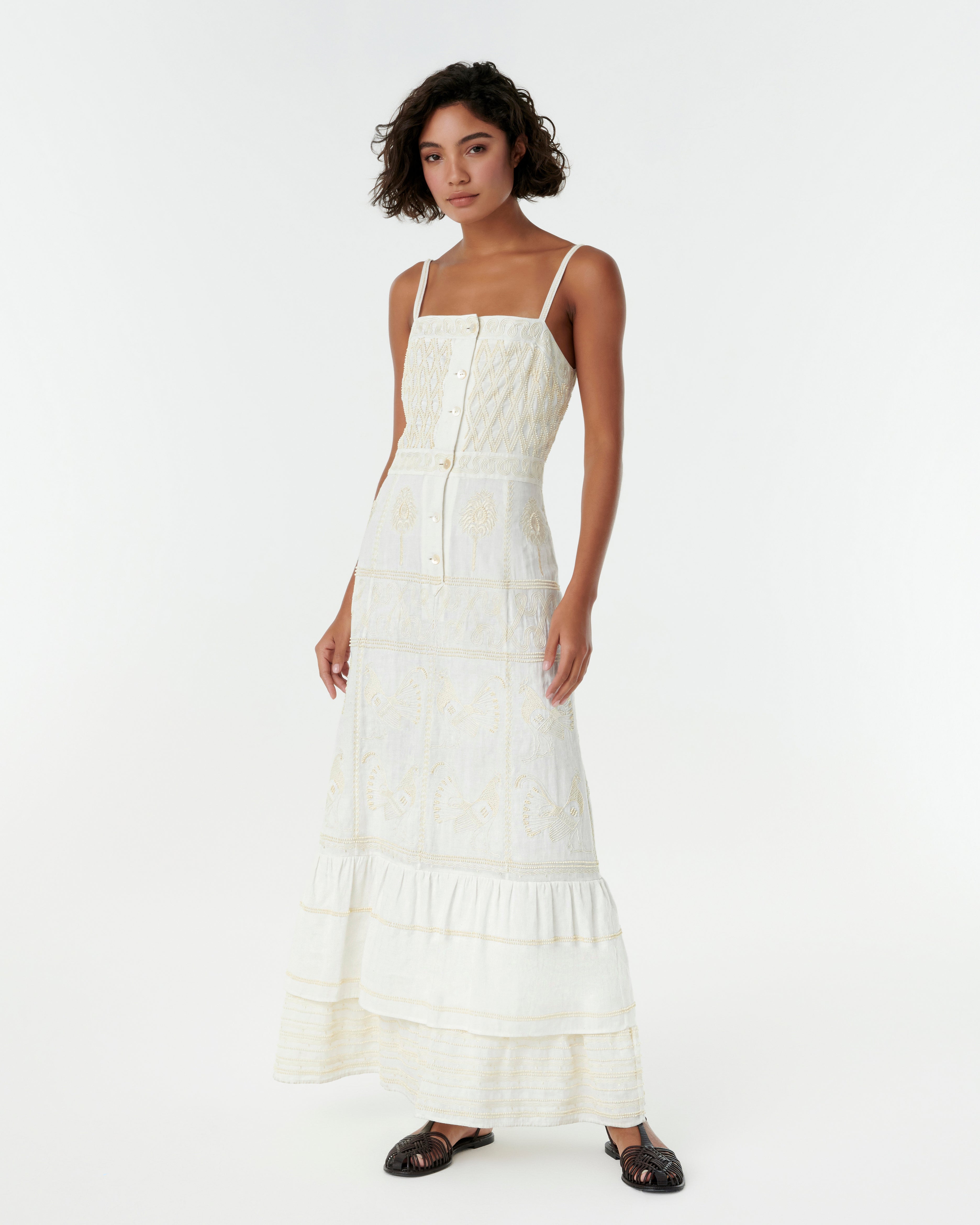Indah Dress with Greek Rooster Embroidery