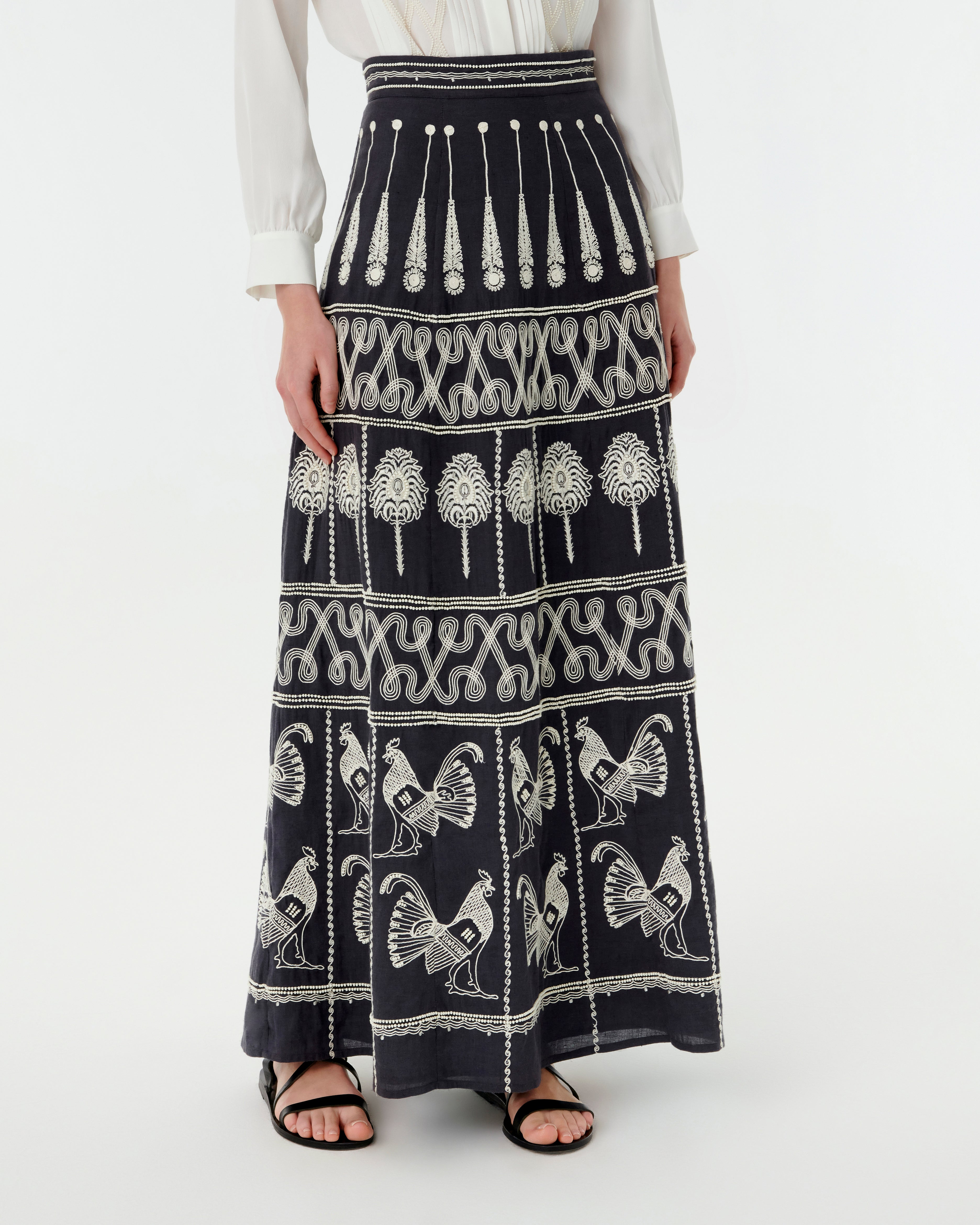 Camille Skirt with Greek Rooster Embroidery
