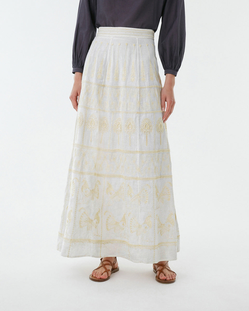 Camille Skirt with Greek Rooster Embroidery