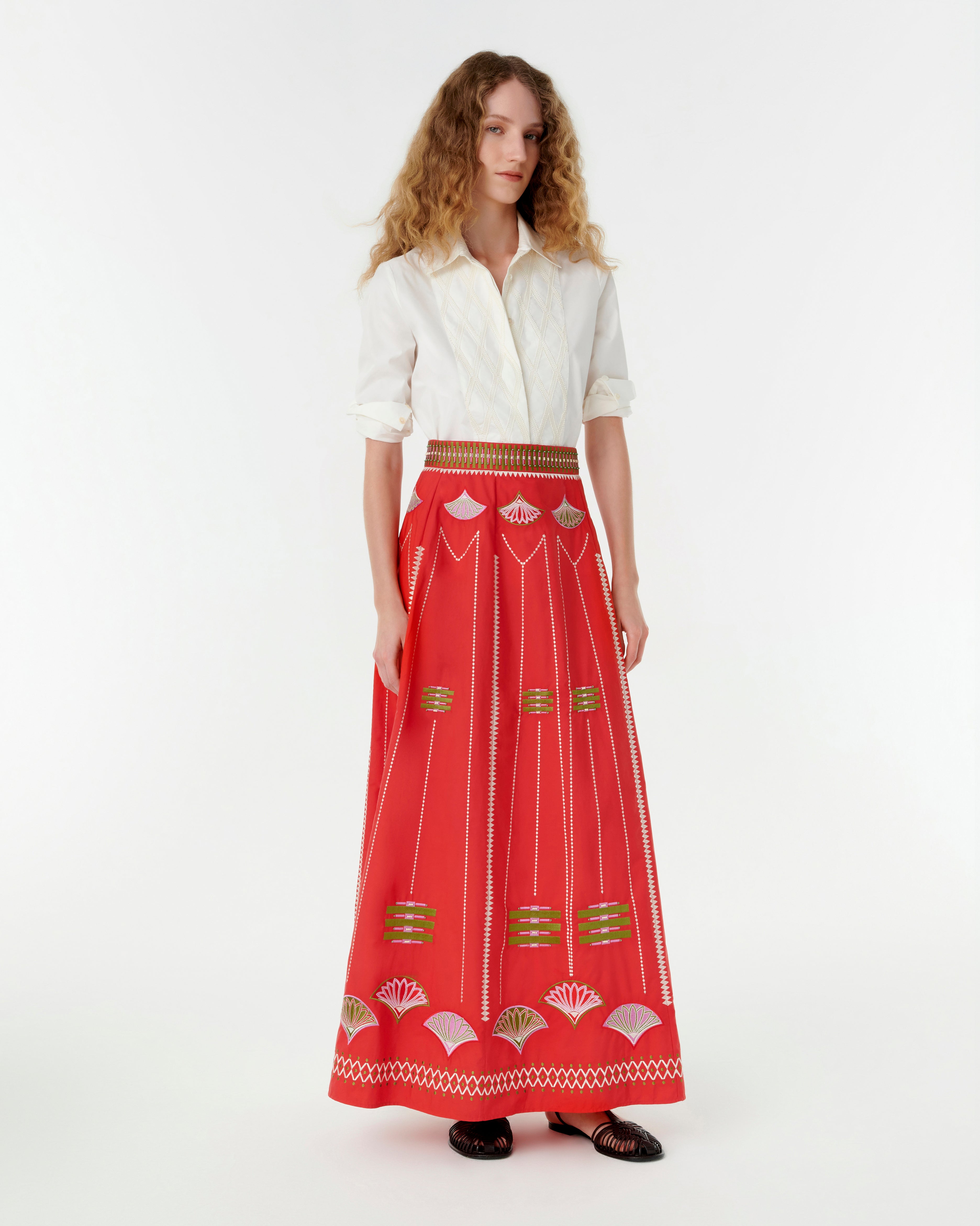 Camille Skirt with Japanese Peacock Embroidery