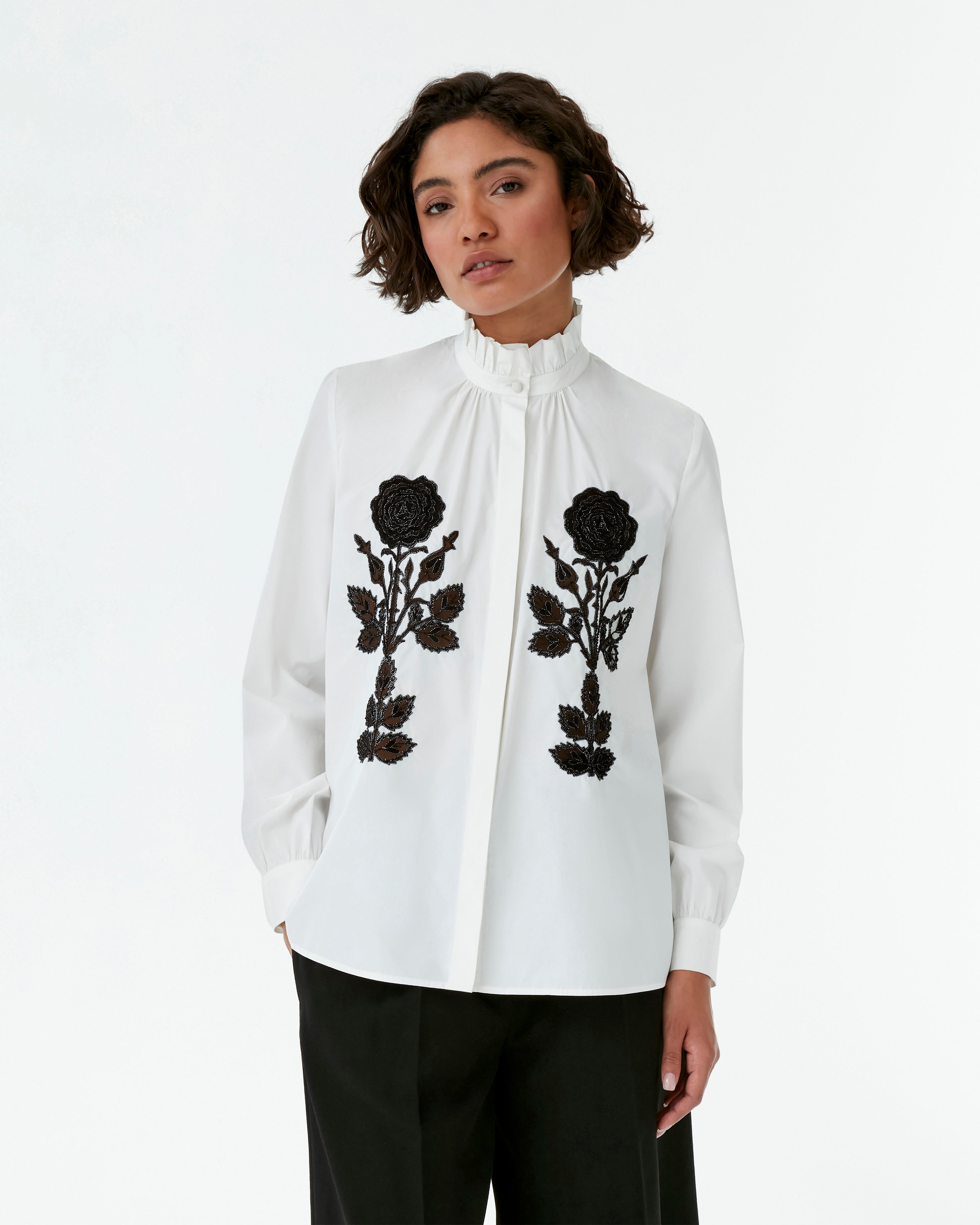 Olla Shirt with Black Rose Embroidery