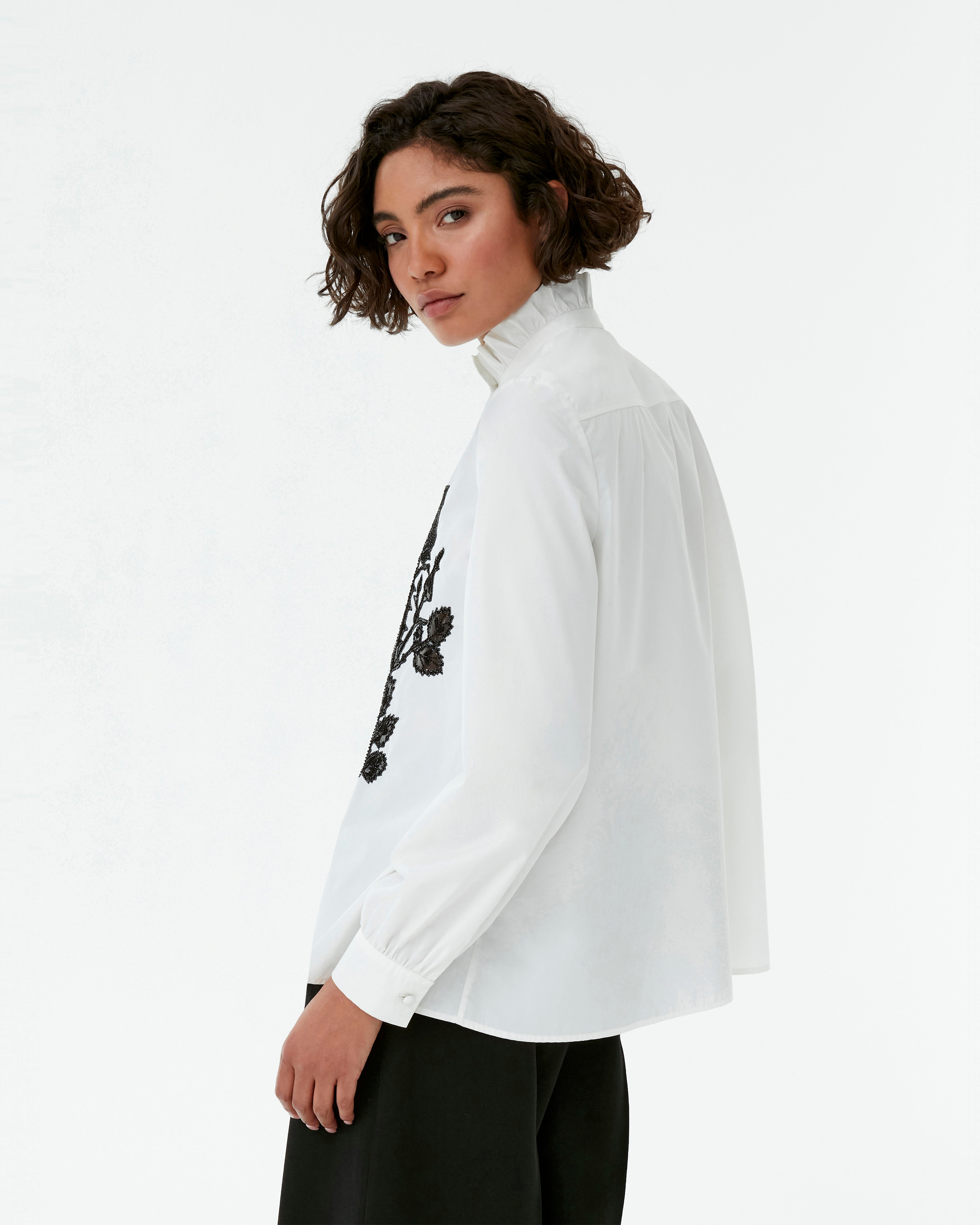 Olla Shirt with Black Rose Embroidery