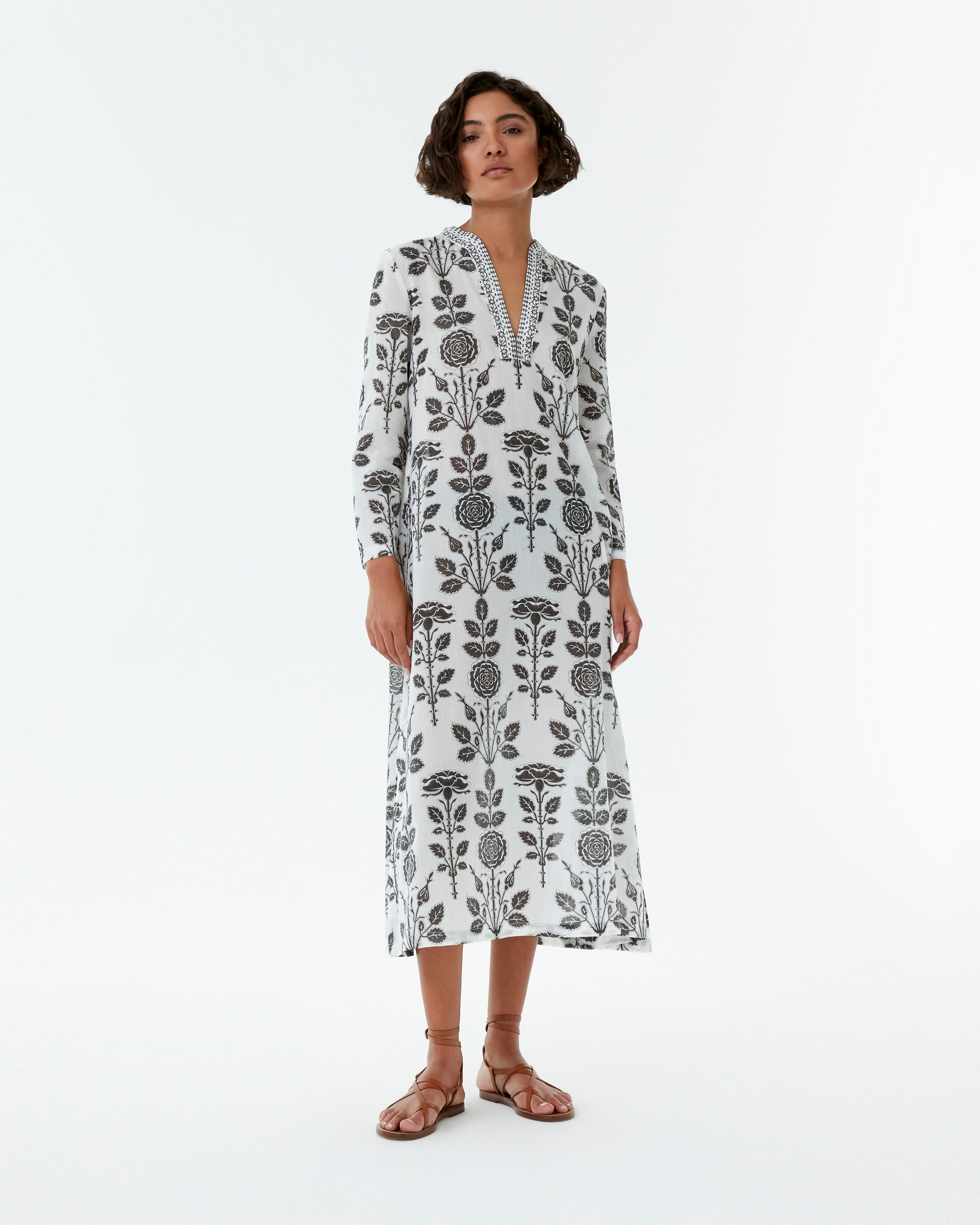 Giada Caftan in Black Rose Print