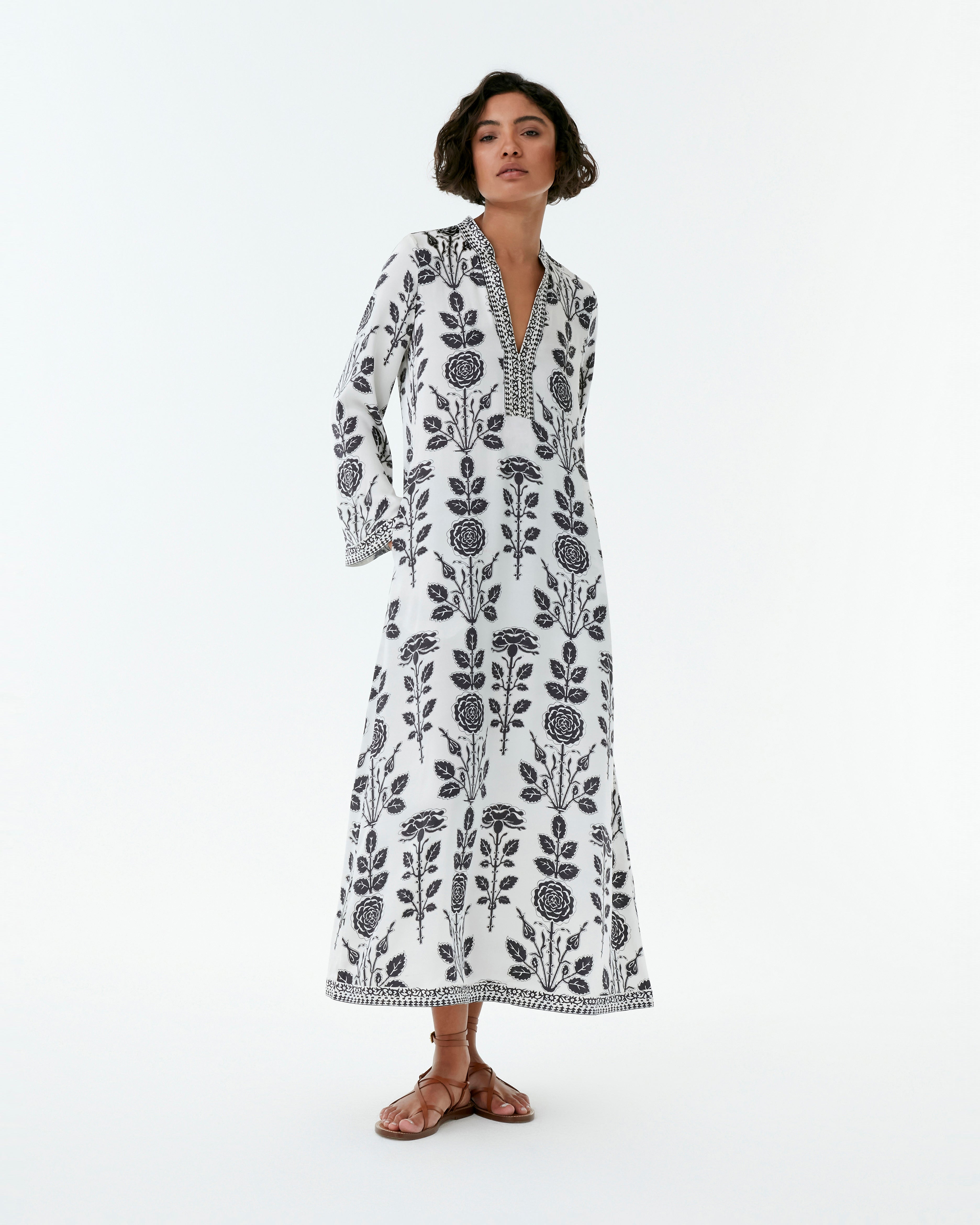 Jenna Caftan in Black Rose Print