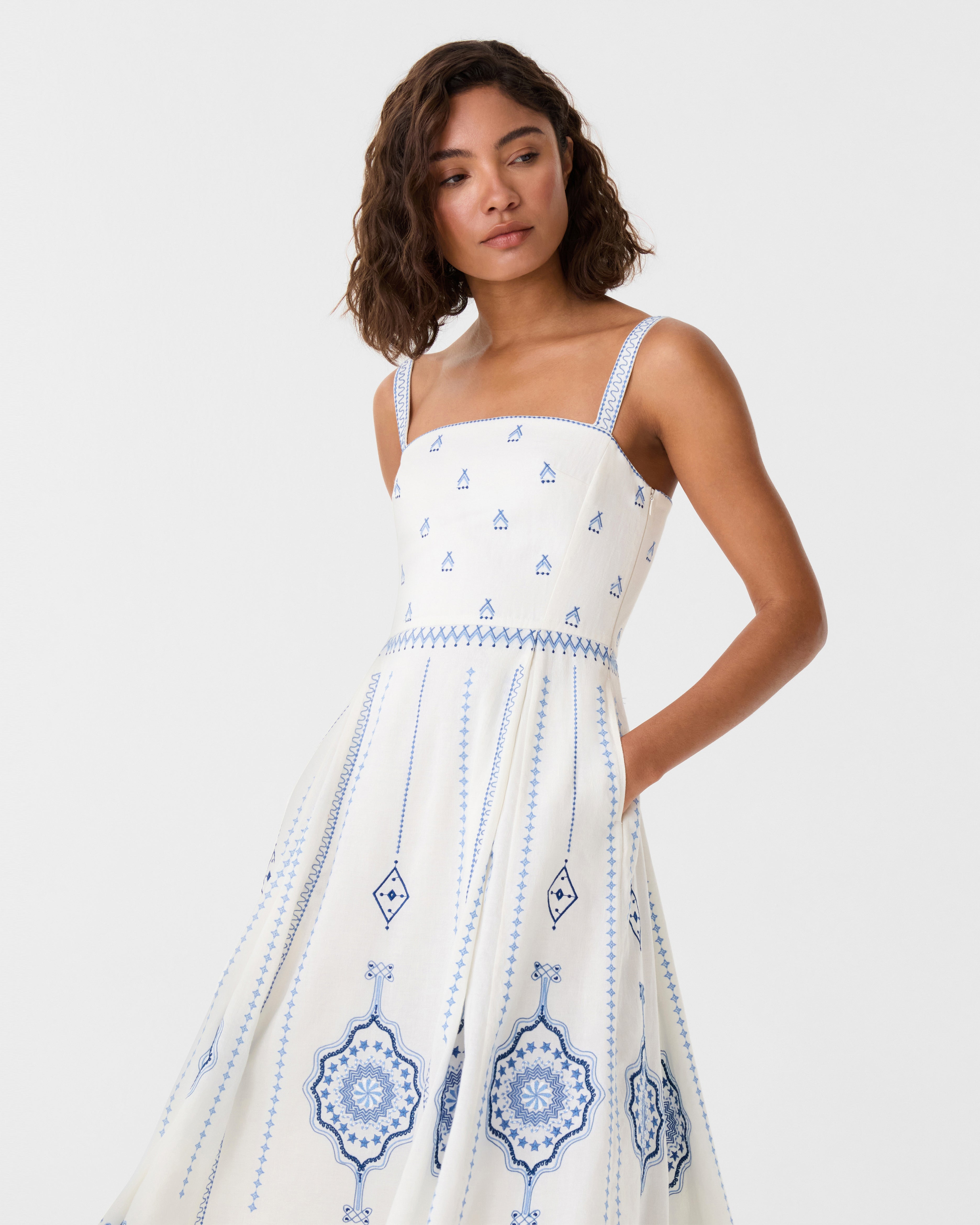 Aneeda Dress with Celestial Embroidery