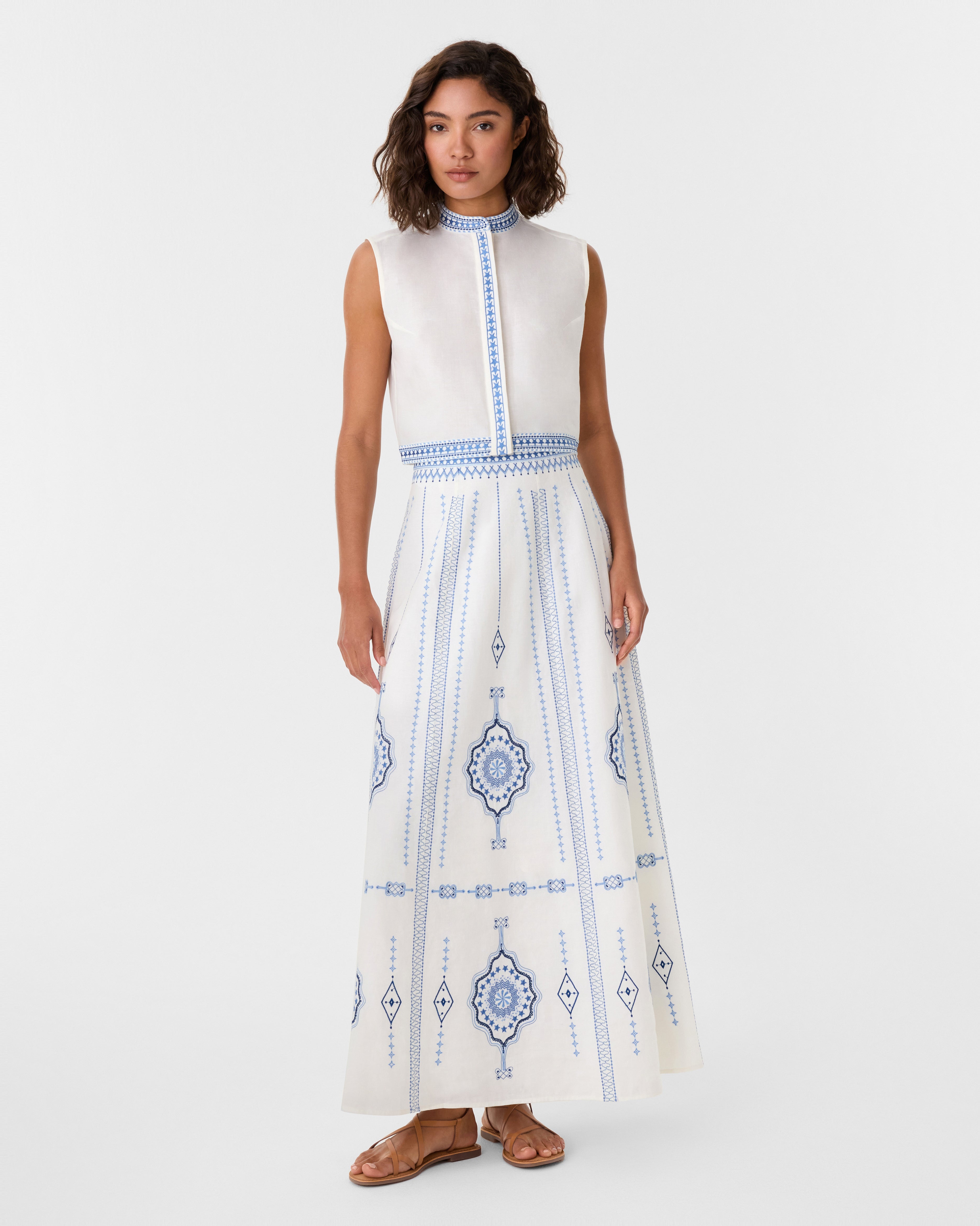 Camille Skirt with Soft Celestial Embroidery
