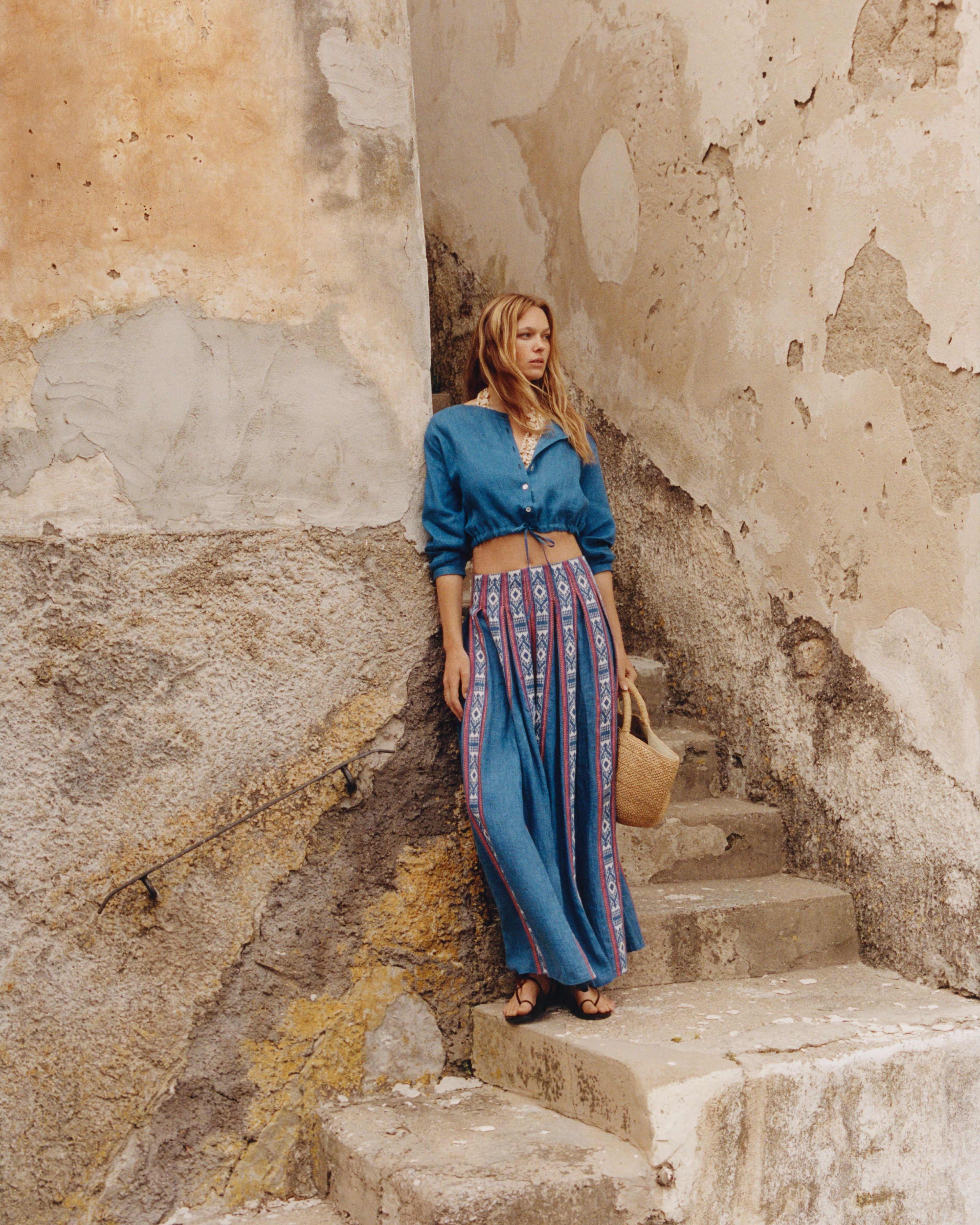 Aurelia Skirt in Blue Horizon Print