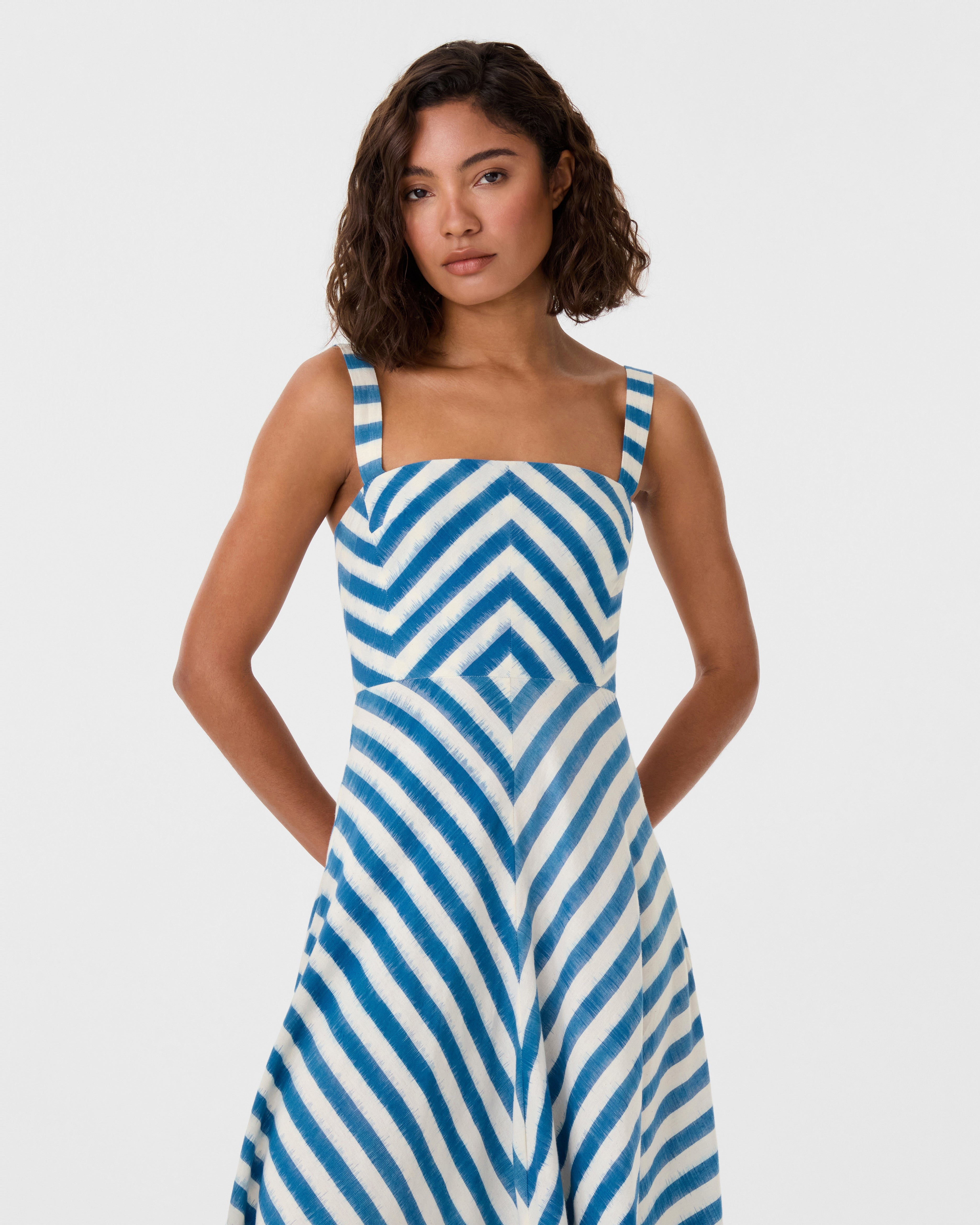 Margherita Dress in Ikat Stripes