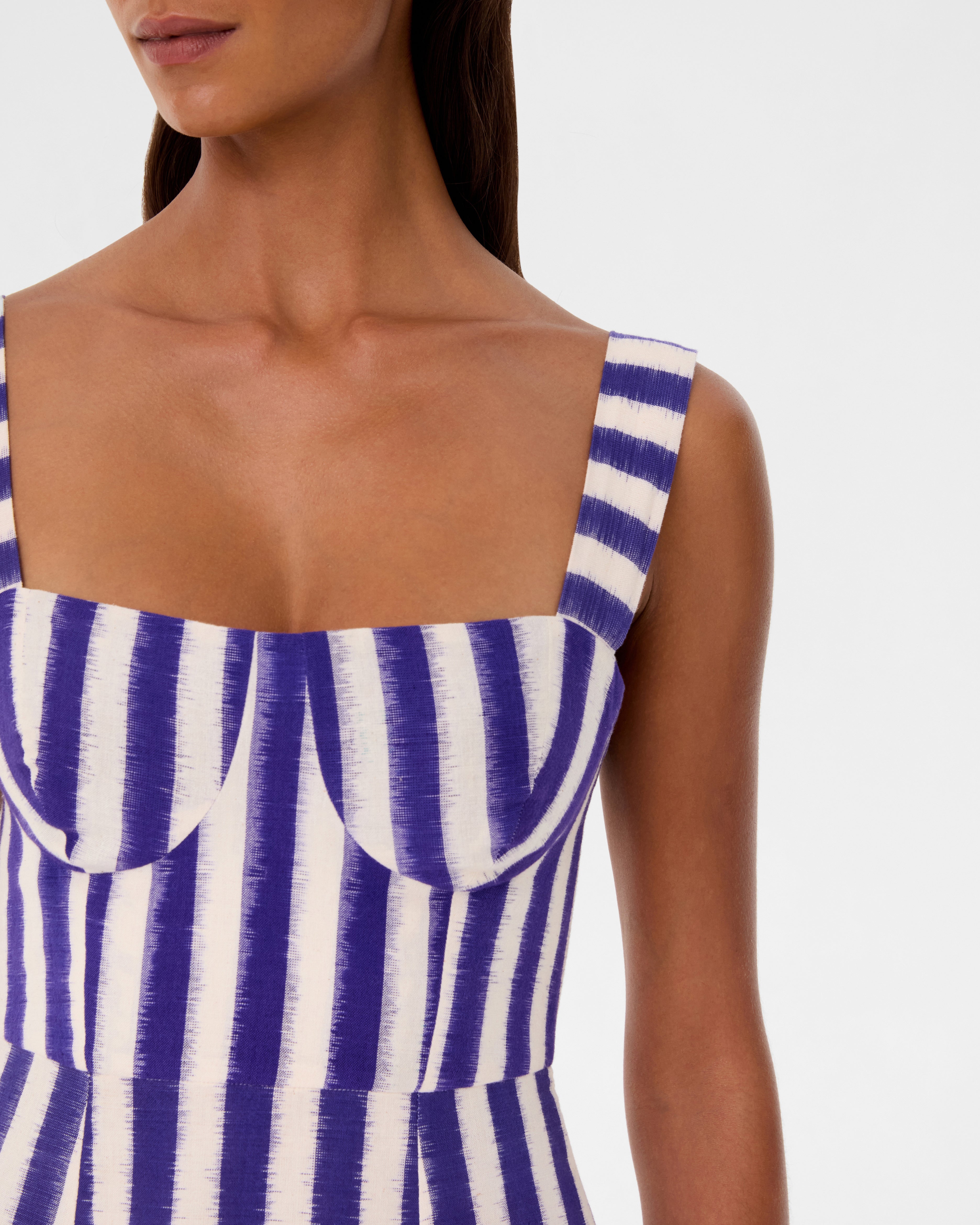 Azzurra Dress in Ikat Stripes