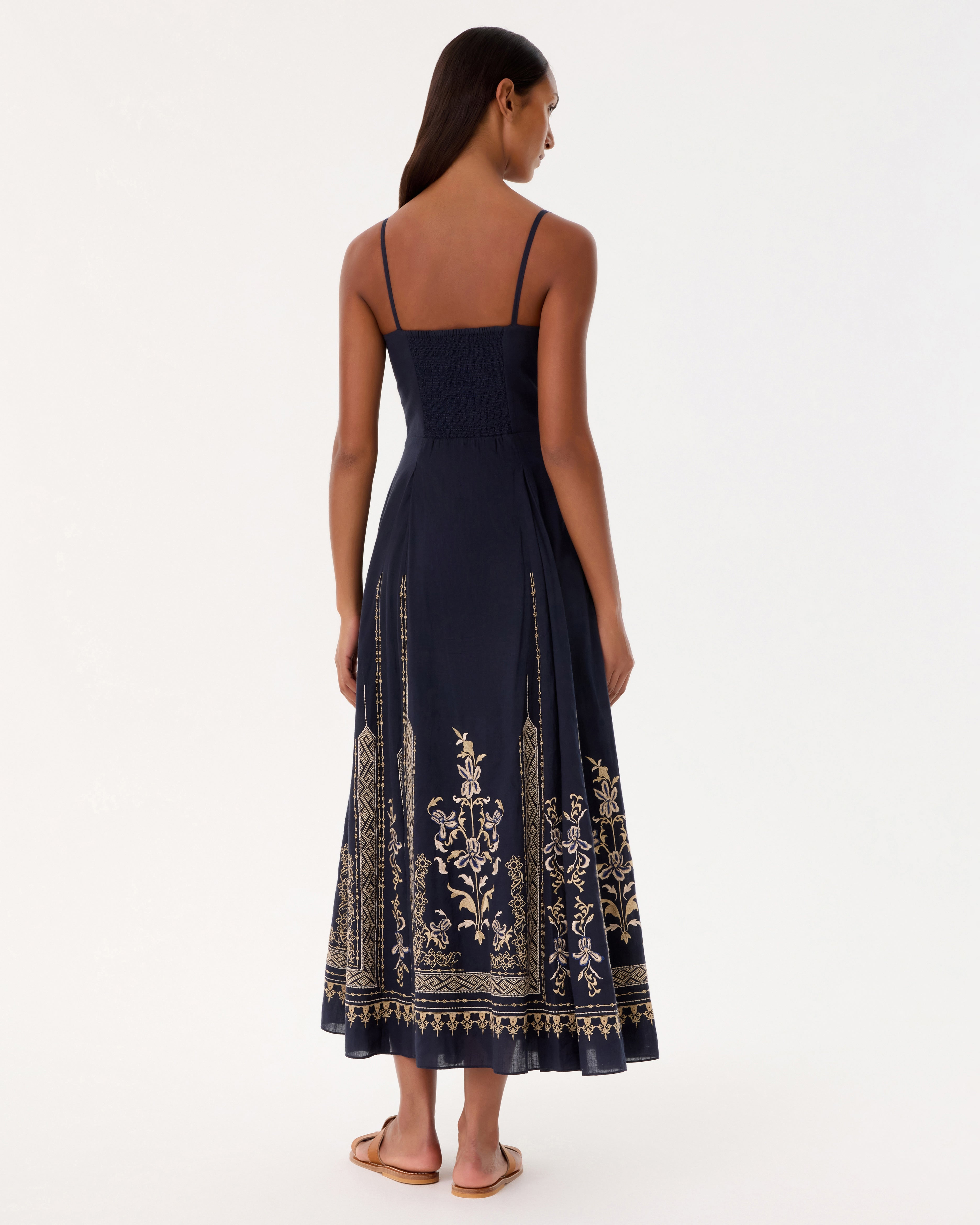 Valya Dress with Iris Embroidery 42 / Navy Blue Valya Dress with Iris Embroidery 42 / Navy Blue