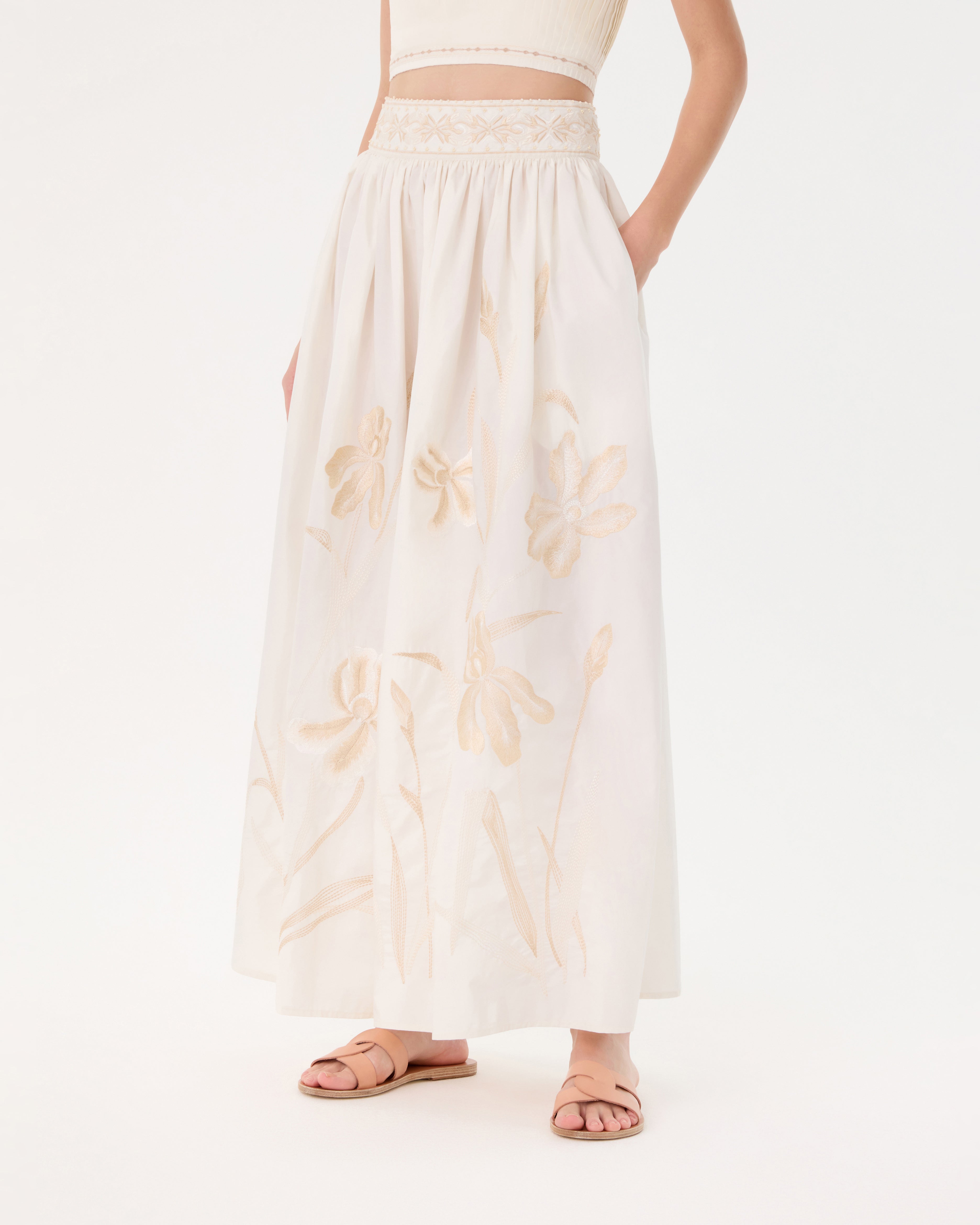 Ombretta Skirt with Iris Embroidery