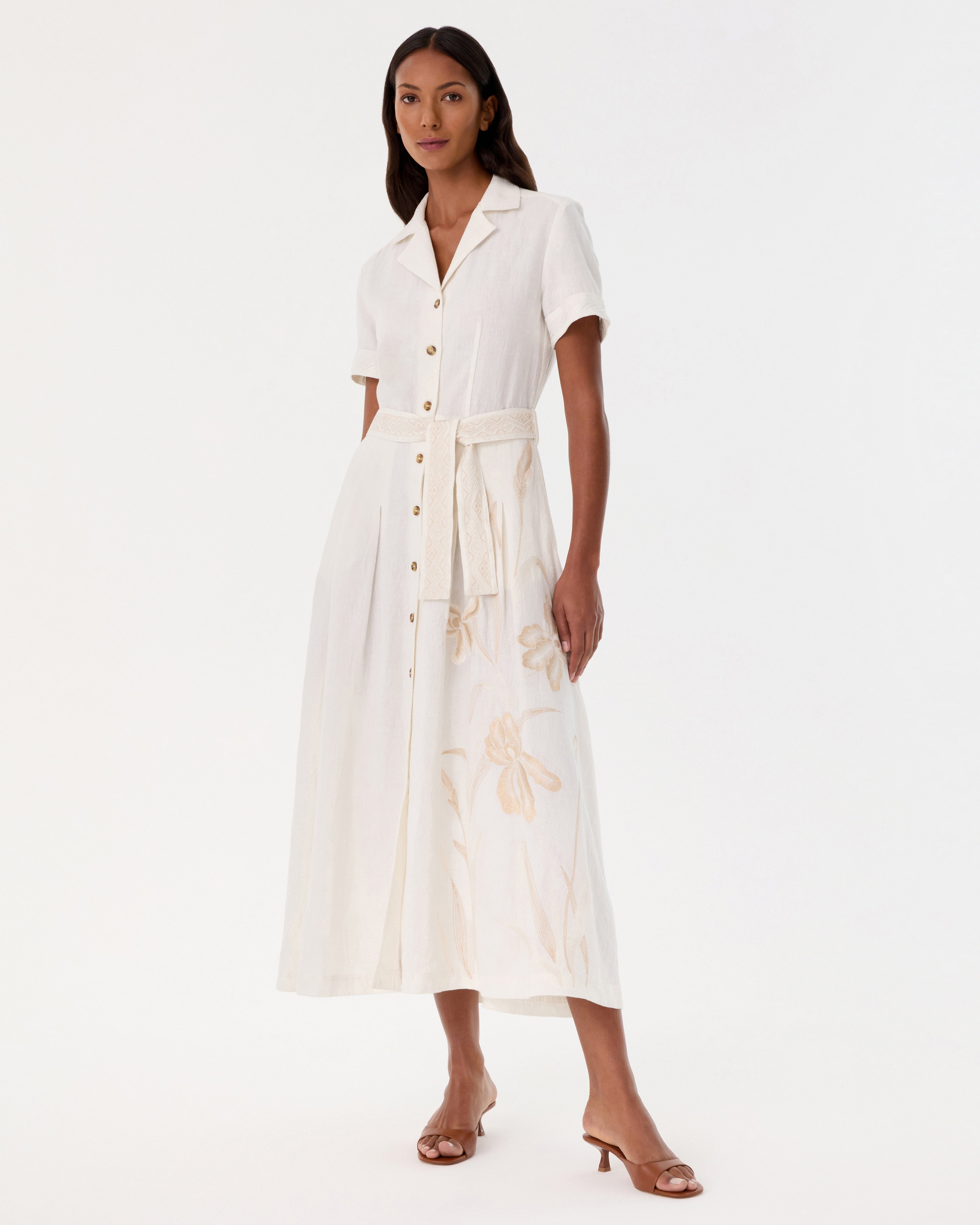Daria Dress with Sand Flowers Embroidery