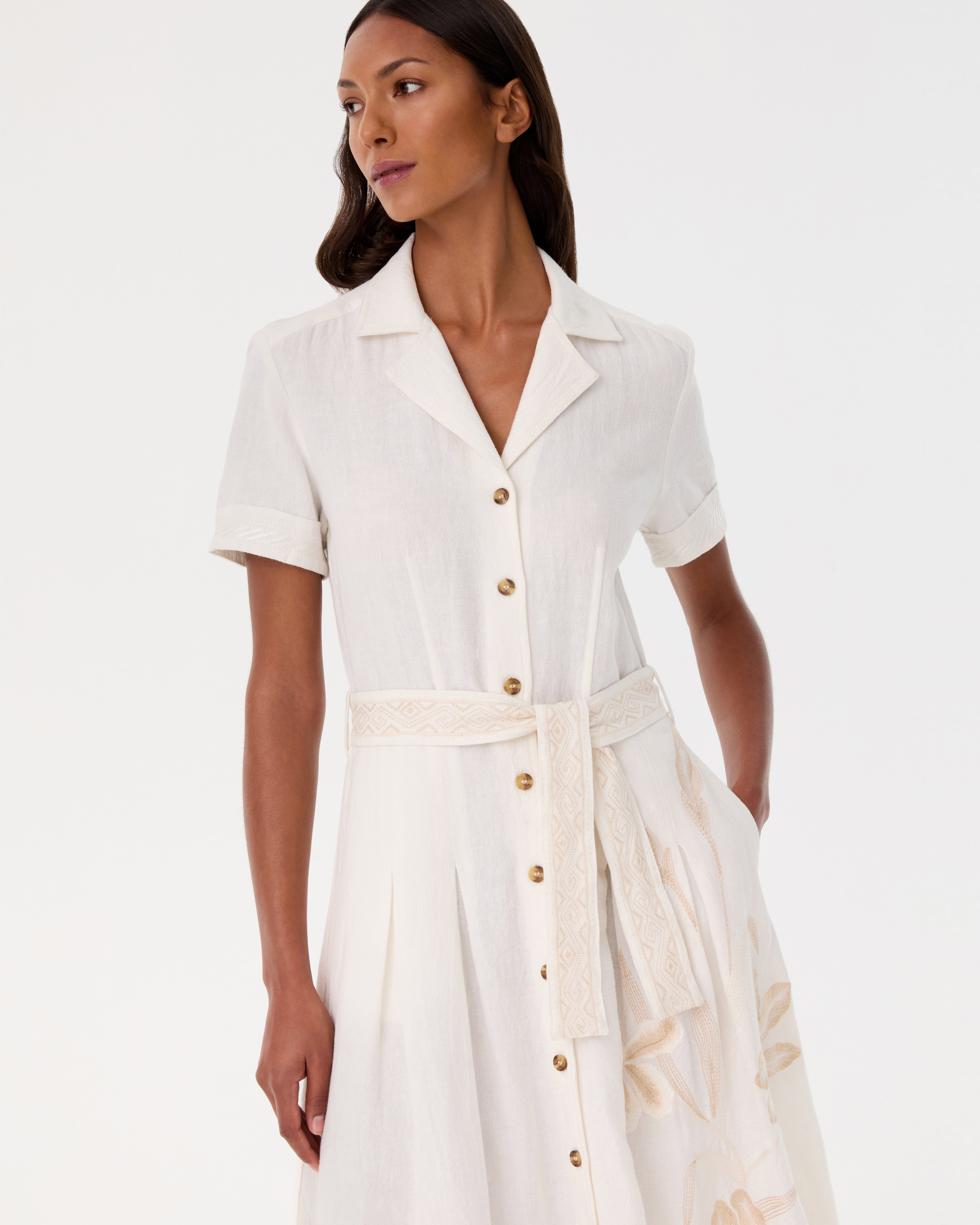 Daria Dress with Sand Flowers Embroidery